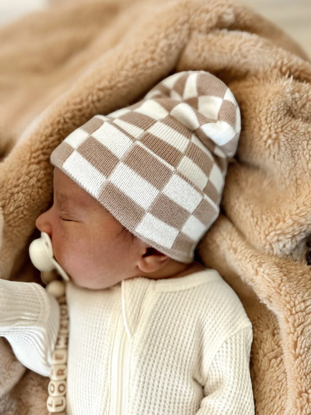 2-Pack Baby's First Hat®, Warm White & Tan Checkerboard - Image 2