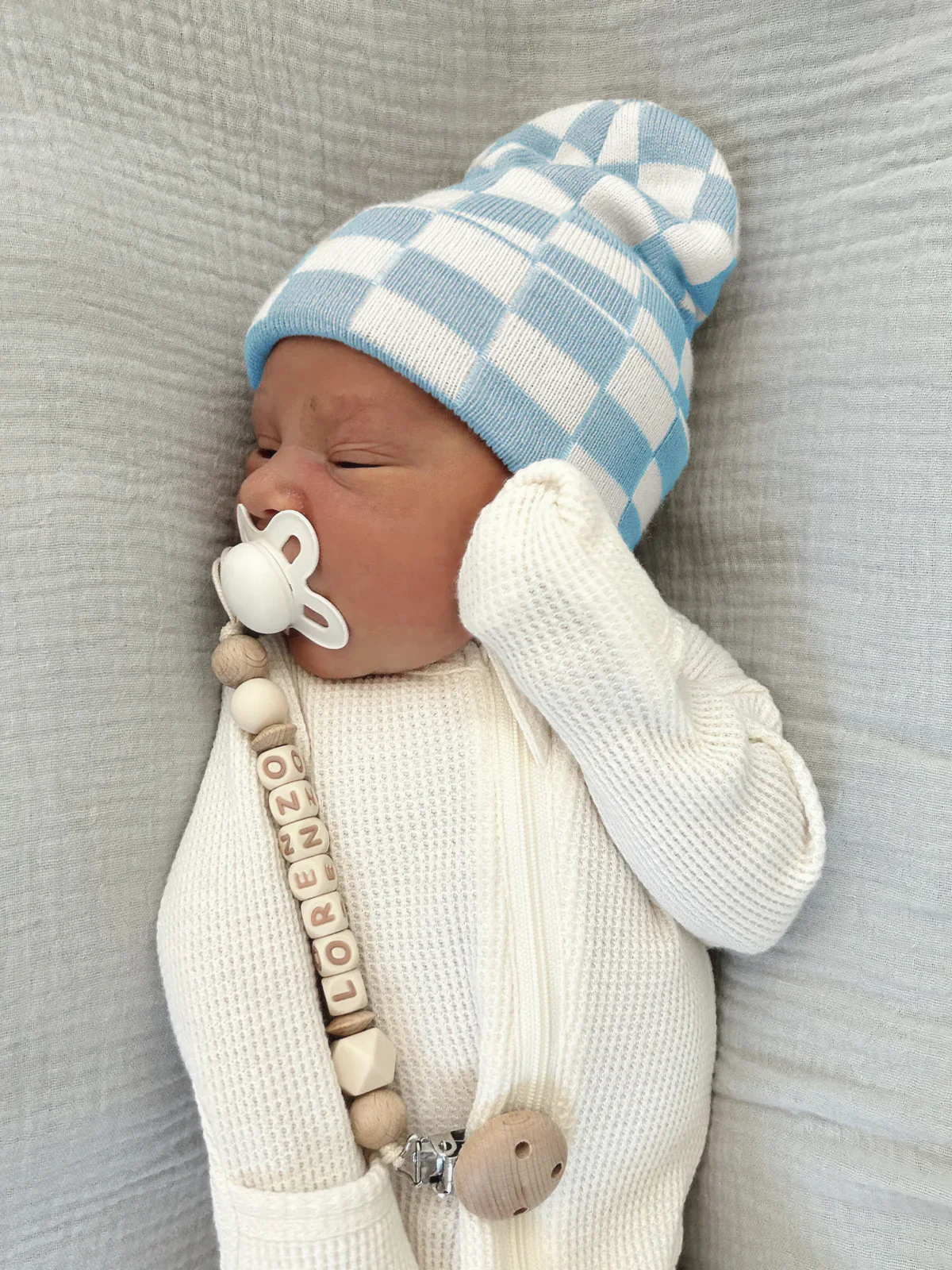 2-Pack Baby's First Hat®, Warm White & Baby Blue/White Checkerboard - Image 2