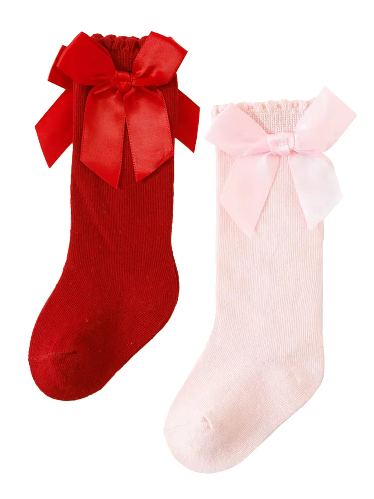 2-Pack Bow Socks, Red & Pink