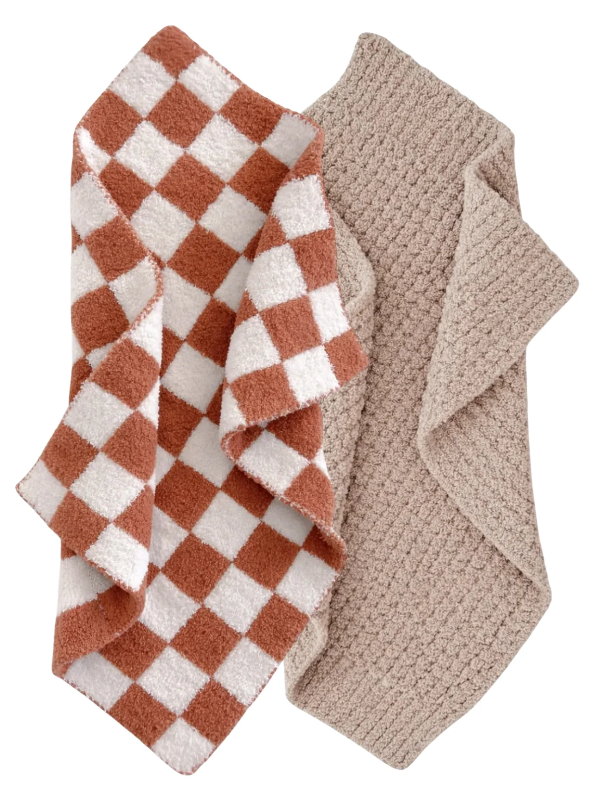 2-Pack Phufy® Bliss Mini Blanket, Nutmeg Checkerboard/Desert Tan Waffle
