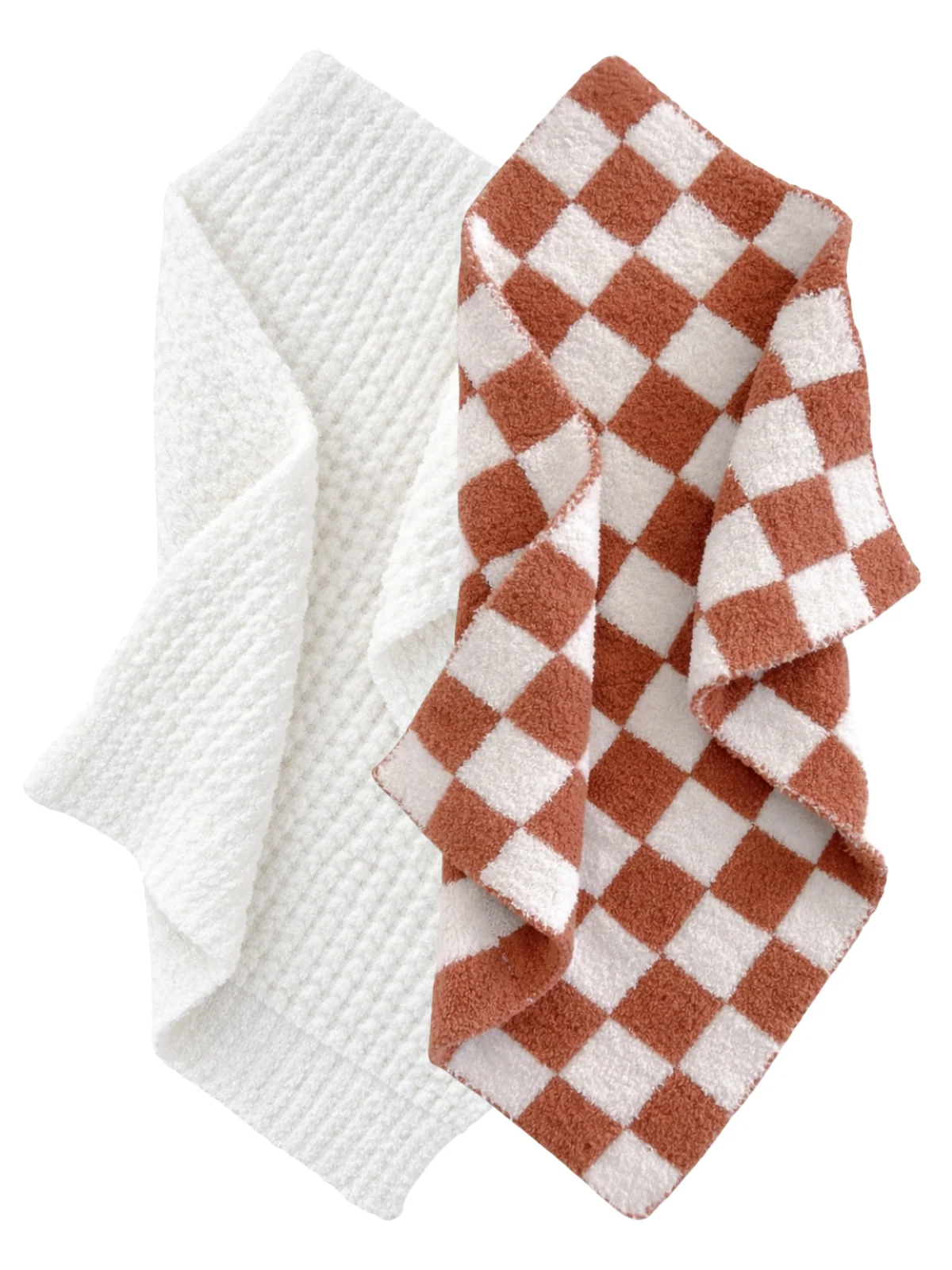 2-Pack Phufy® Bliss Mini Blanket, Nutmeg Checkerboard/White Waffle