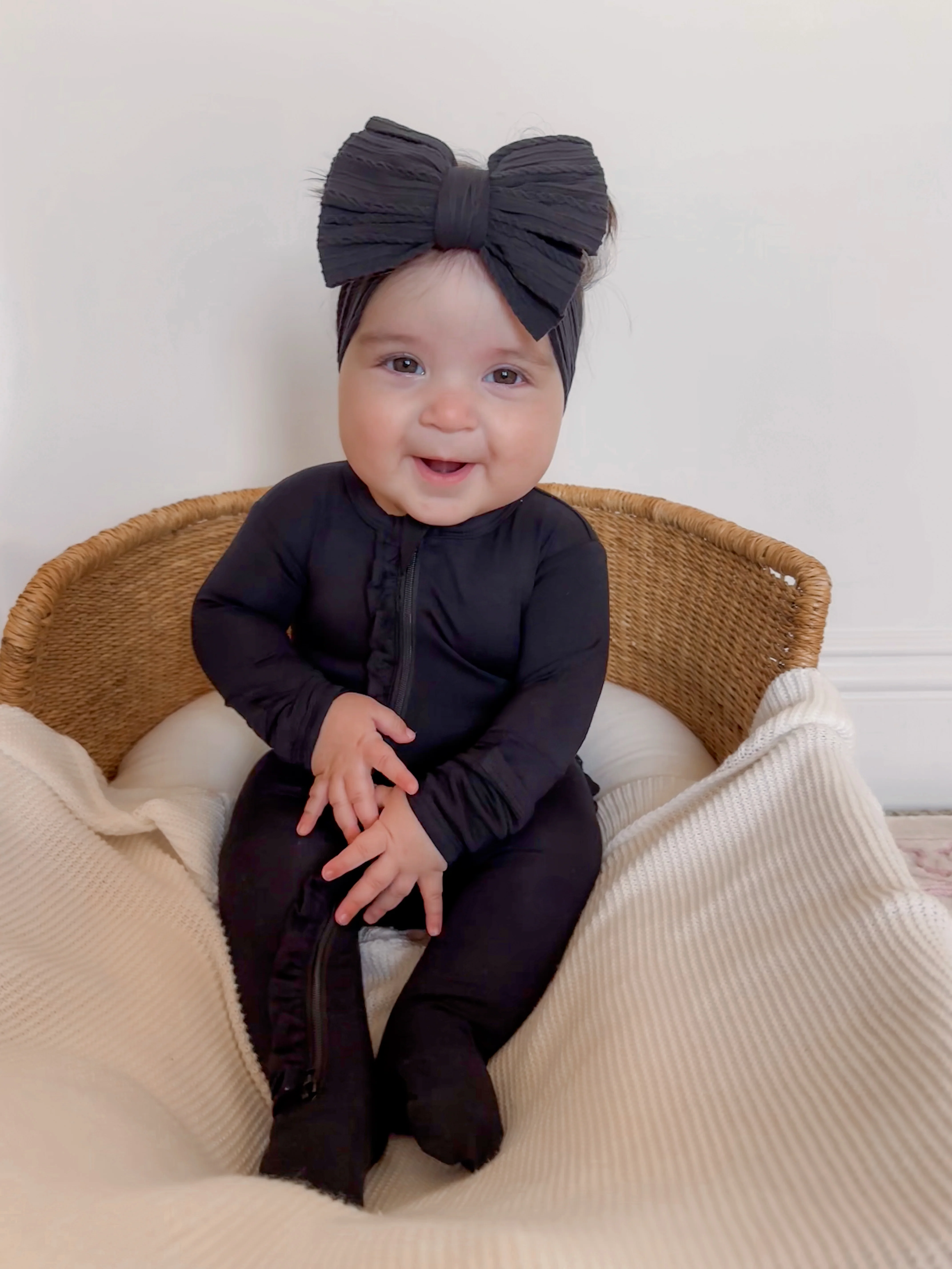 2-Way Ruffle Zip Footie, Black - Image 3