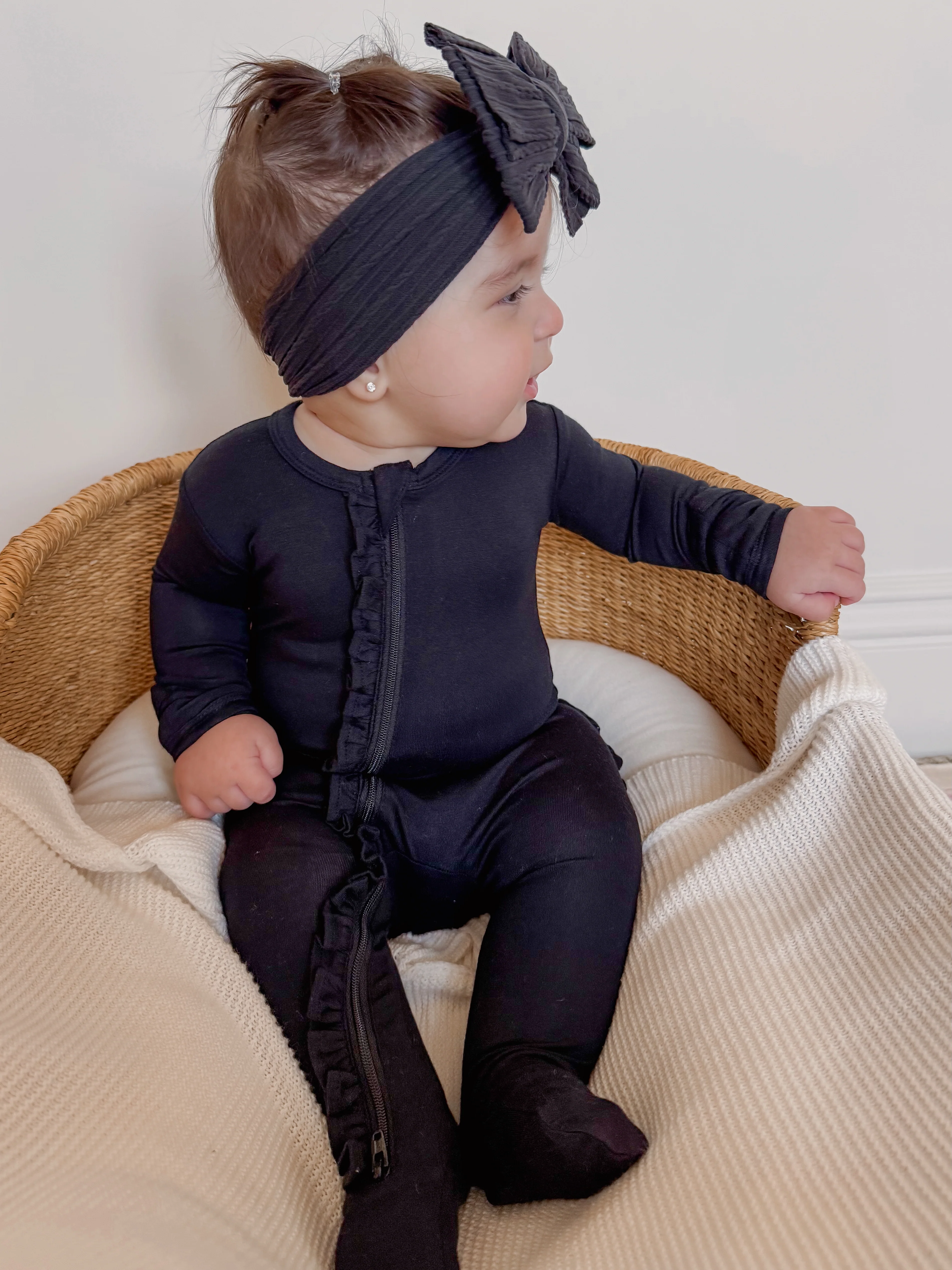 2-Way Ruffle Zip Footie, Black - Image 4