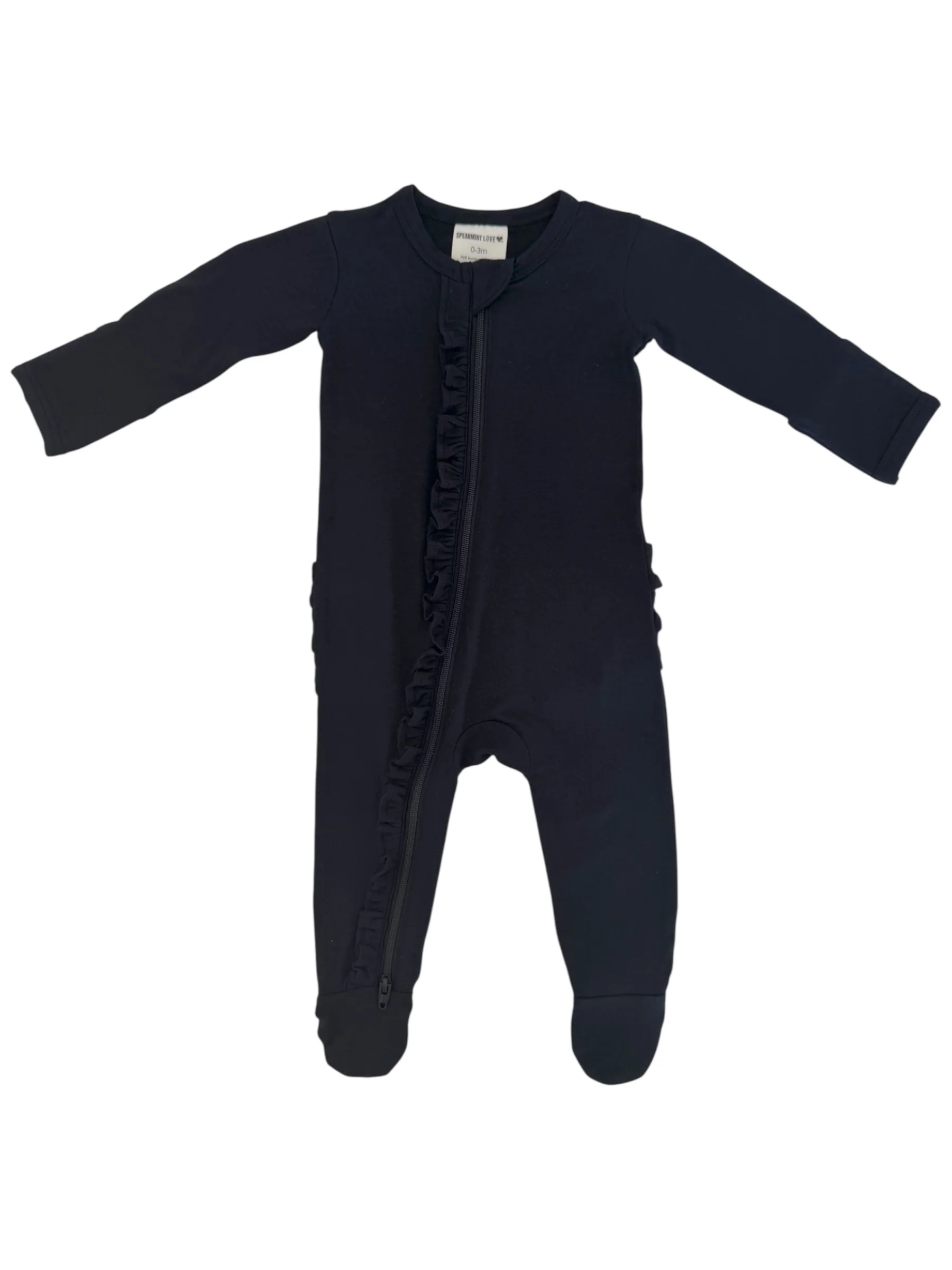 2-Way Ruffle Zip Footie, Black - Image 5