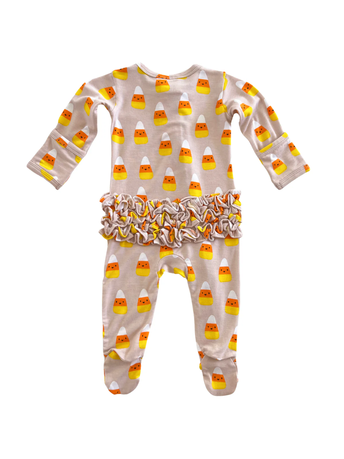 2-Way Ruffle Zip Footie, Candy Corn - Image 4