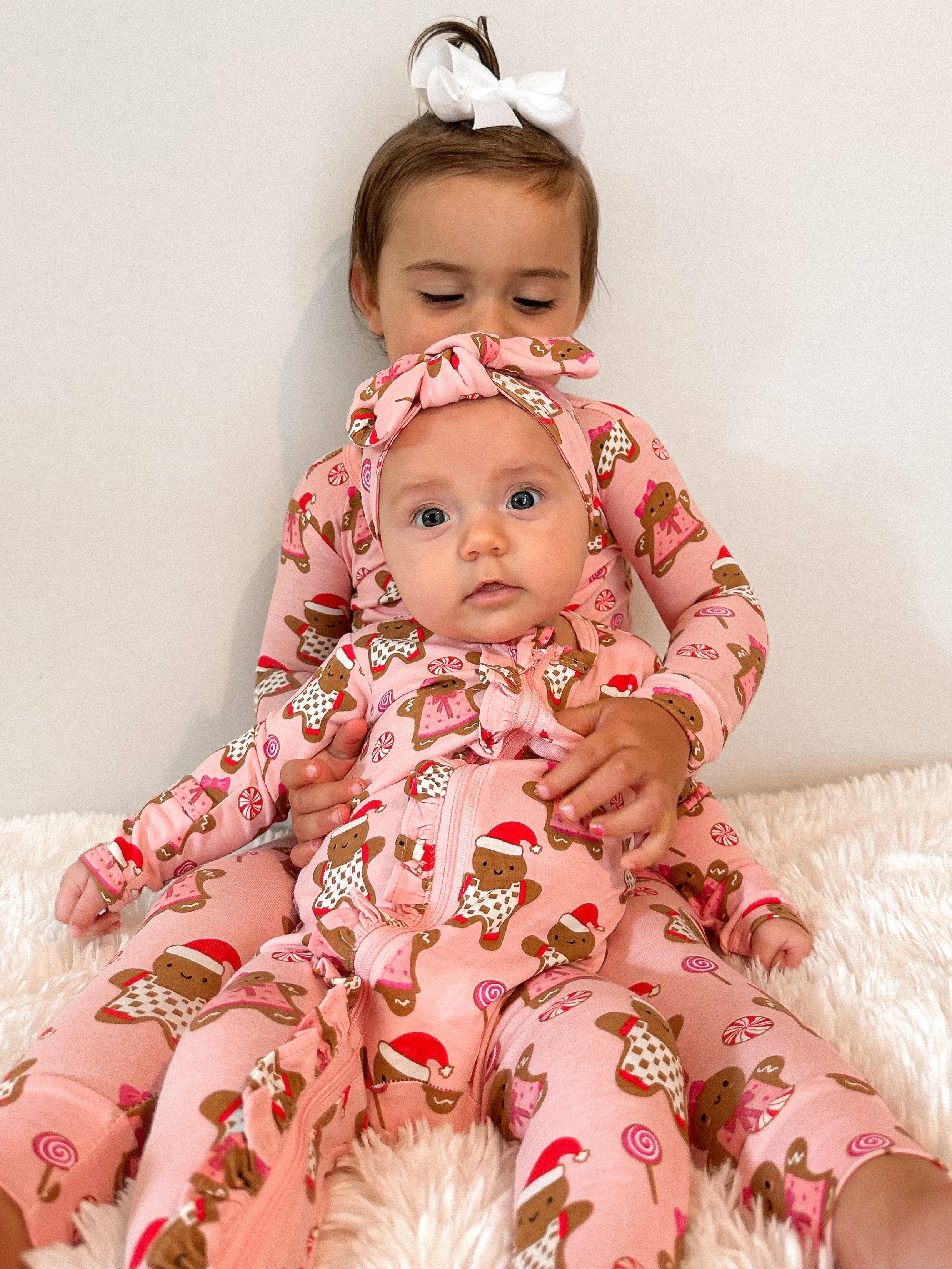 2-Way Ruffle Zip Footie, Gingerbread Friends Pink - Image 2