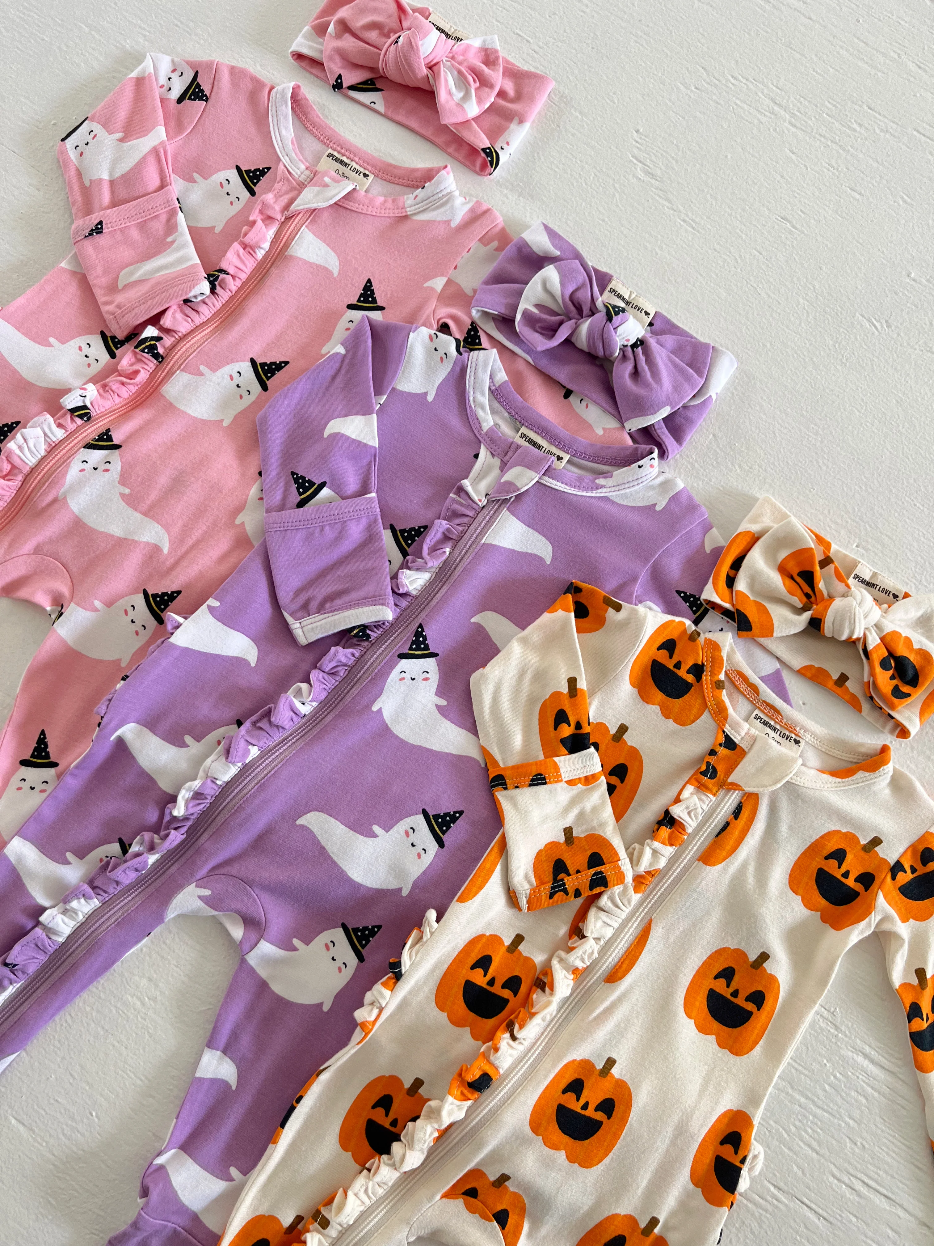 2-Way Ruffle Zip Footie, Jack-O-Lantern - Image 5