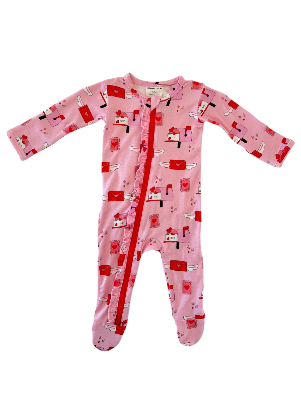 2-Way Ruffle Zip Footie, Love Letters - Image 3