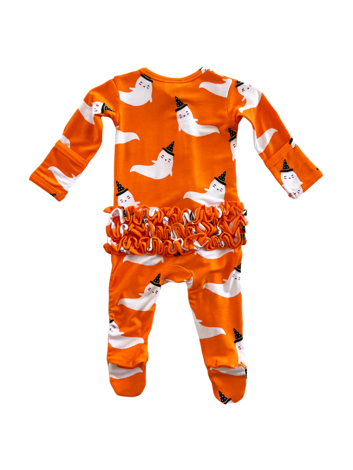 2-Way Ruffle Zip Footie, Orange Ghost - Image 4