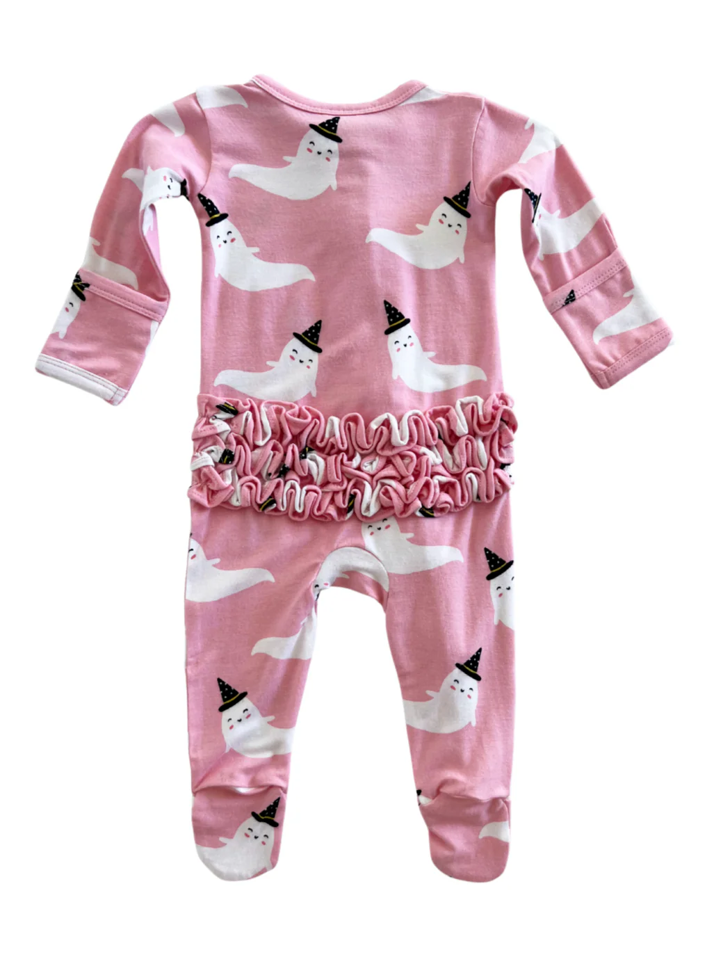 2-Way Ruffle Zip Footie, Pink Ghost - Image 4
