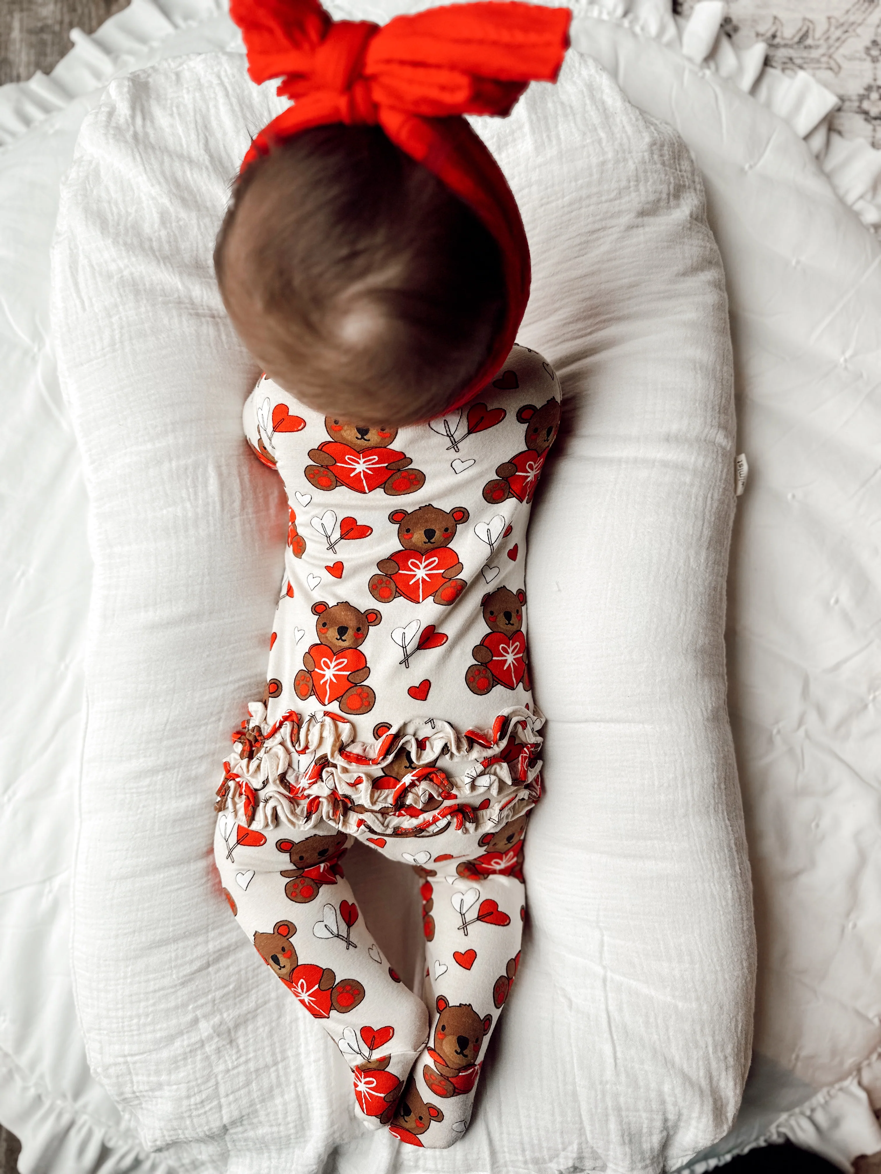 2-Way Ruffle Zip Footie, Valentine Bear - Image 3