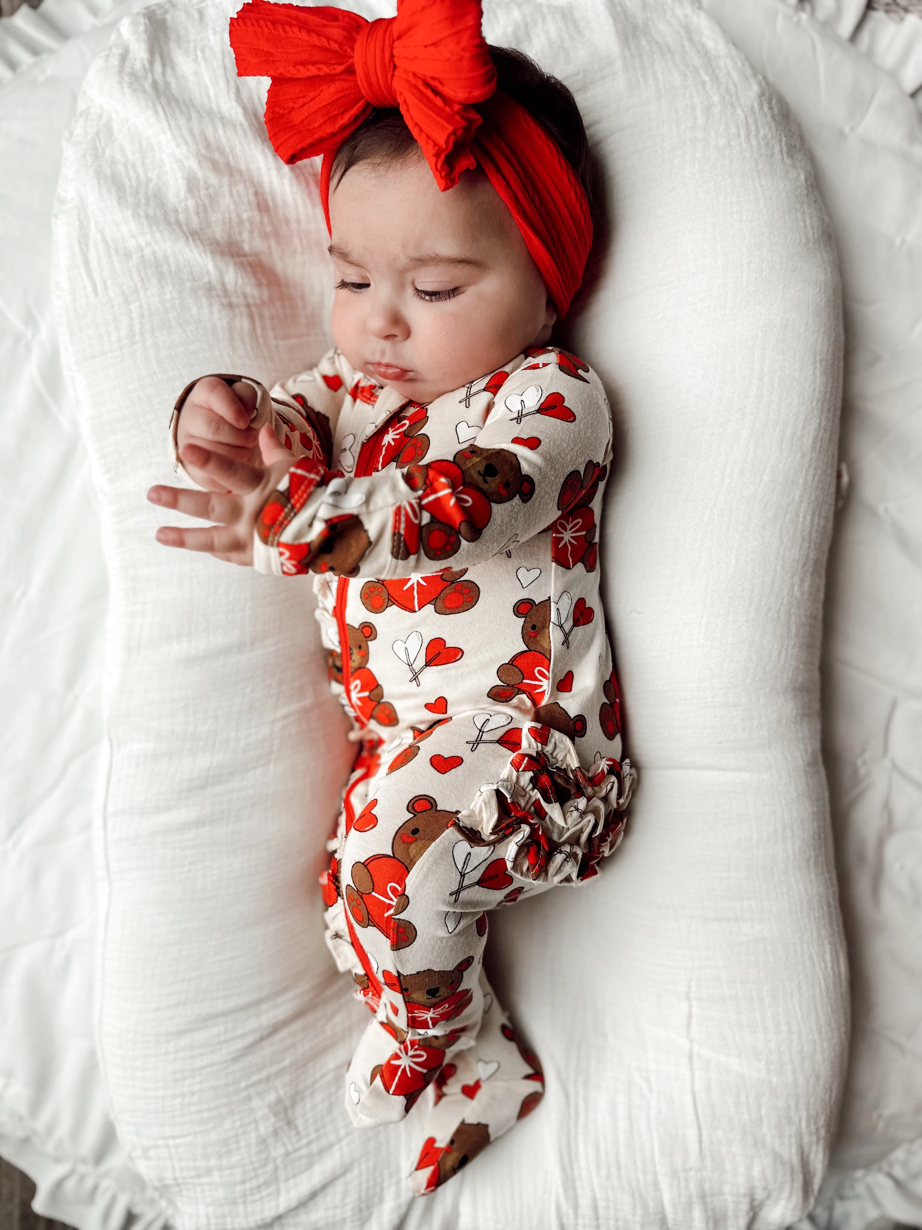 2-Way Ruffle Zip Footie, Valentine Bear - Image 4
