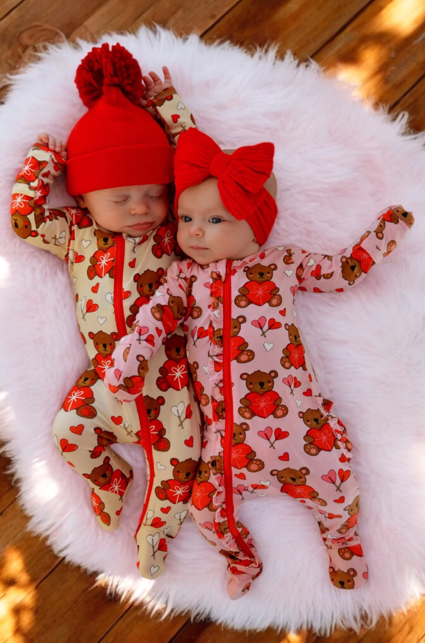 2-Way Ruffle Zip Footie, Valentine Bear Pink - Image 3