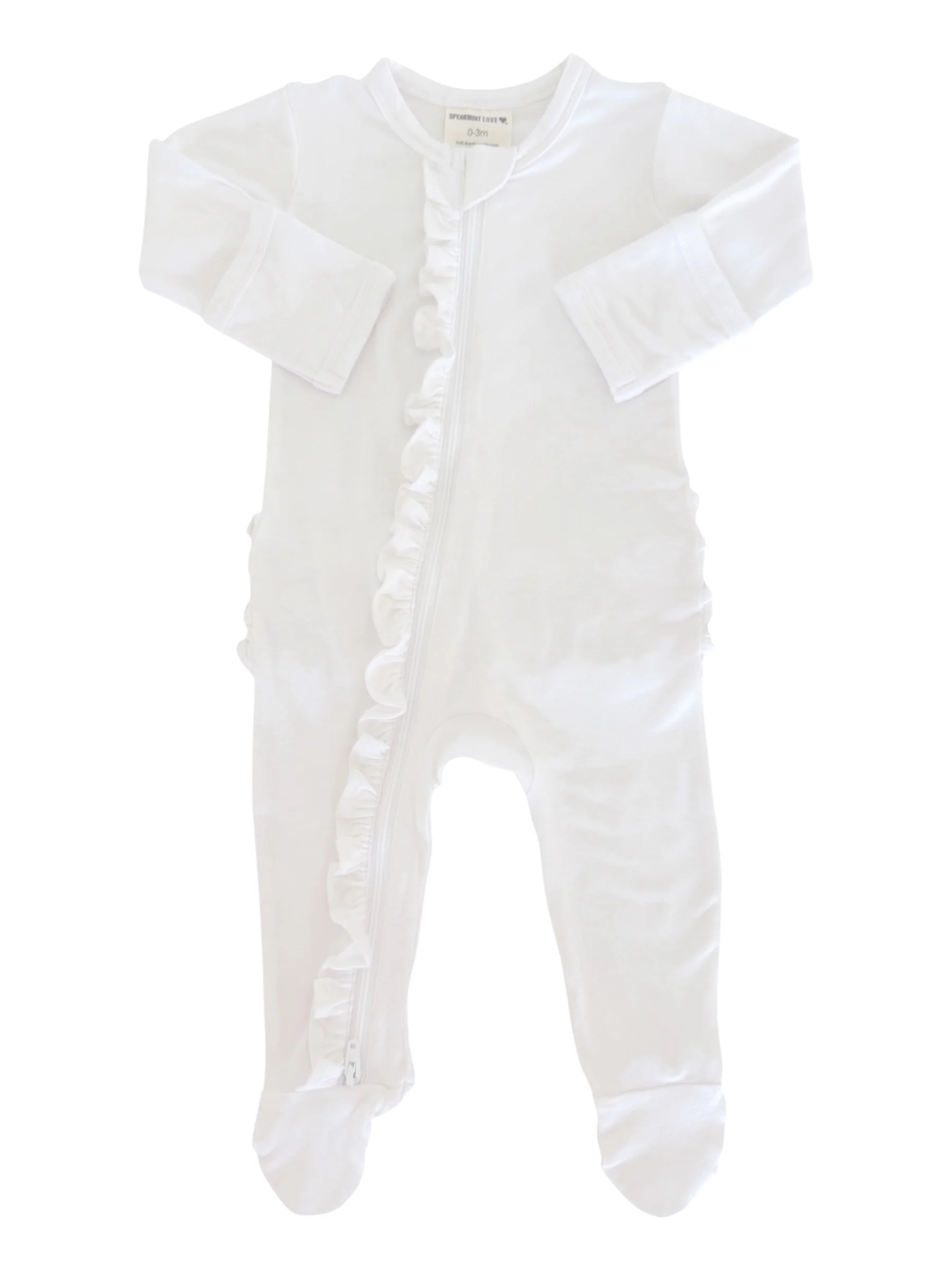 2-Way Zip Ruffle Footie, White - Image 2