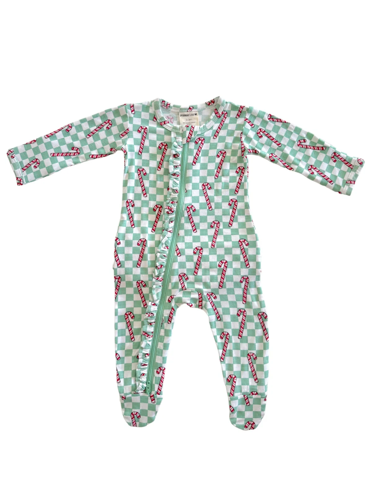 2-Way Ruffle Zip Footie, Winterfresh Candy Cane - Image 3