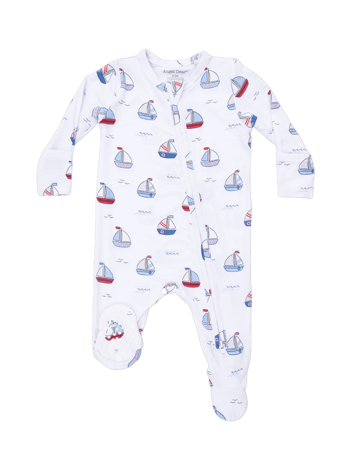 2-Way Zip Footie, Bubbly Sailboats Blue