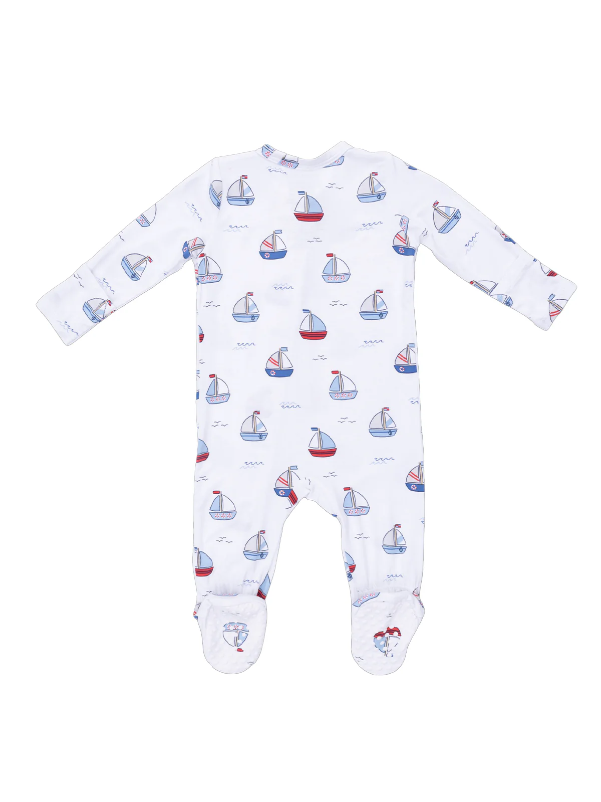 2-Way Zip Footie, Bubbly Sailboats Blue - Image 2