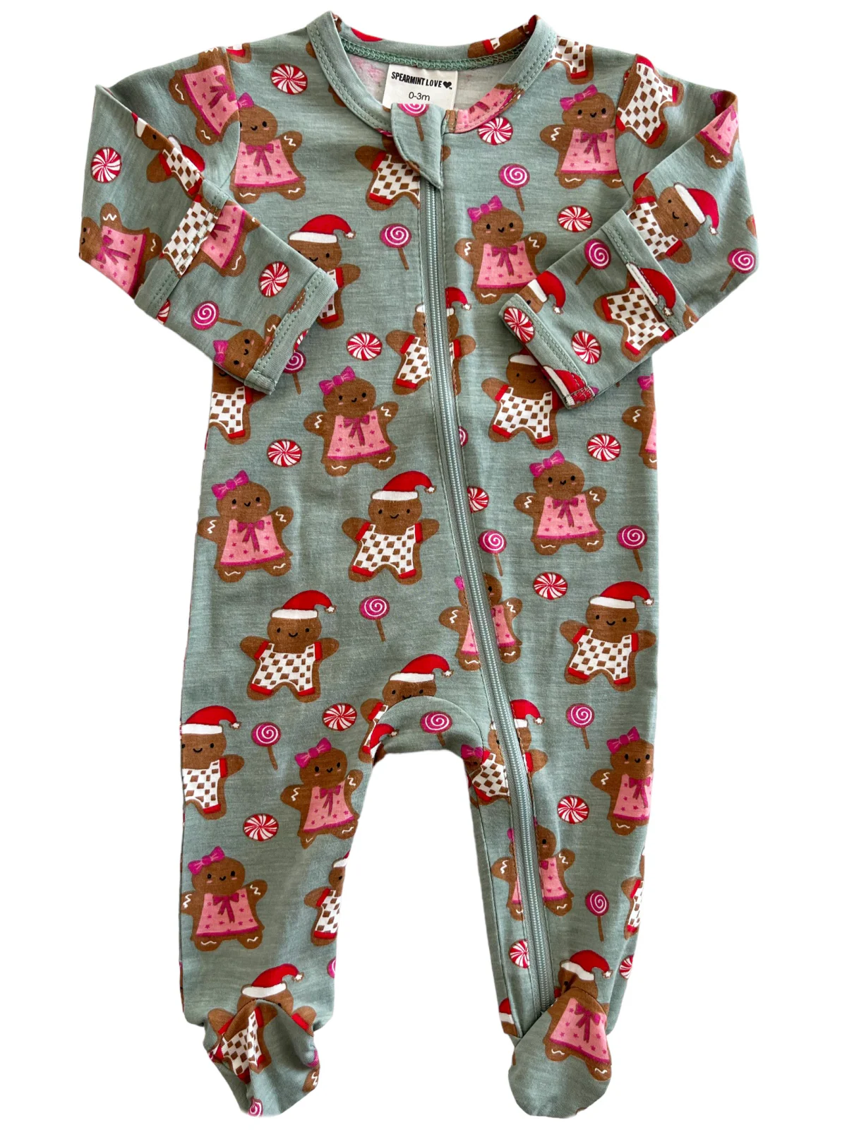 2-Way Zip Footie, Gingerbread Friends Green - Image 2