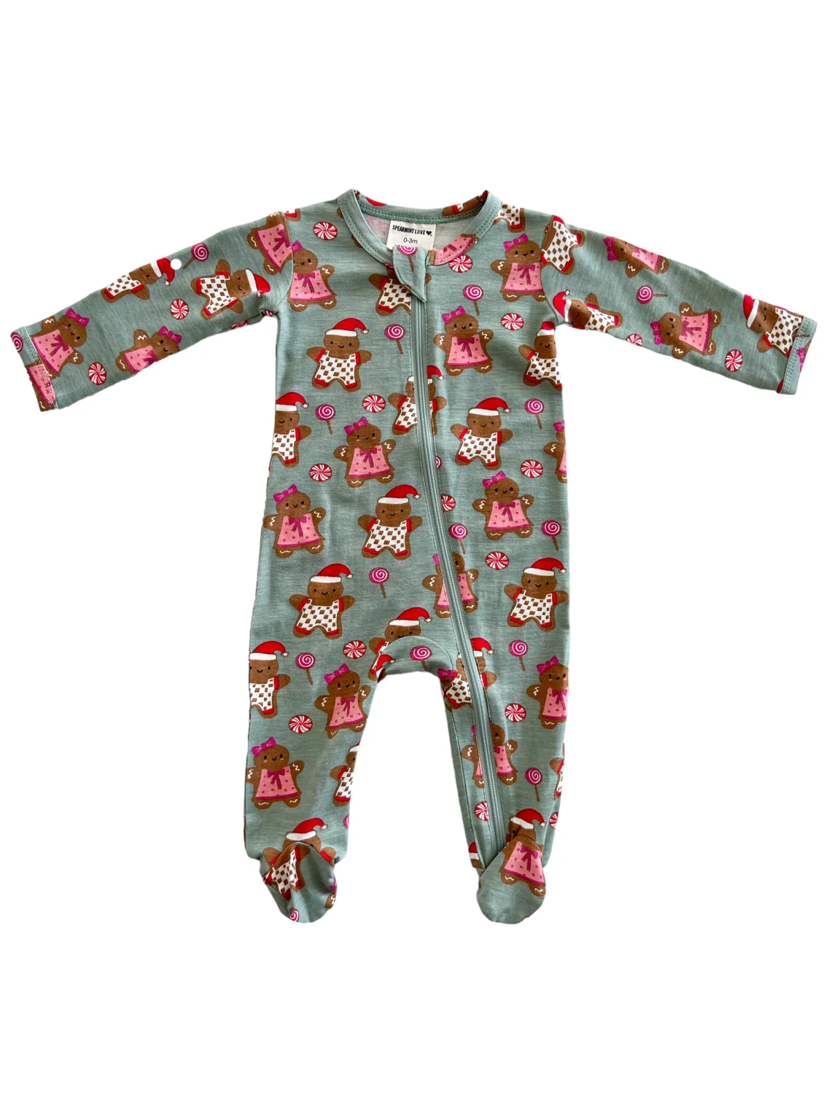 2-Way Zip Footie, Gingerbread Friends Green - Image 3