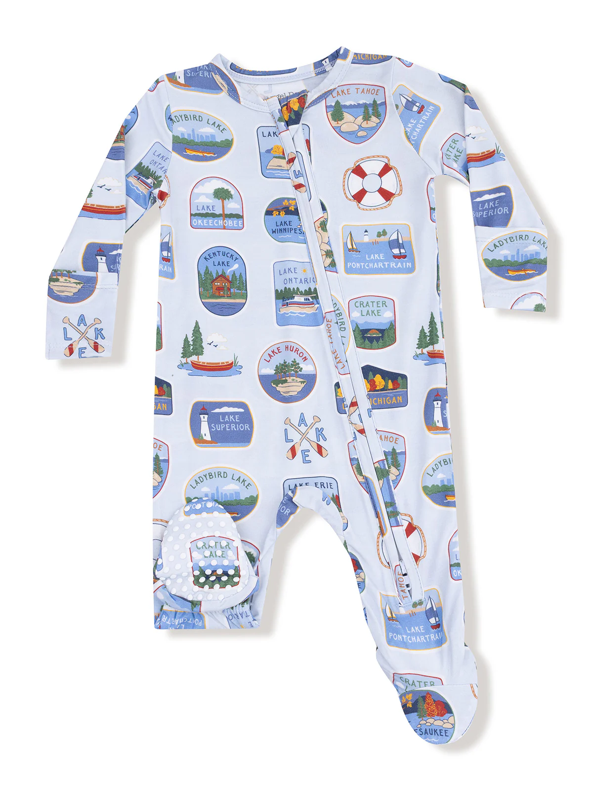 2-Way Zip Footie, Lake Stickers