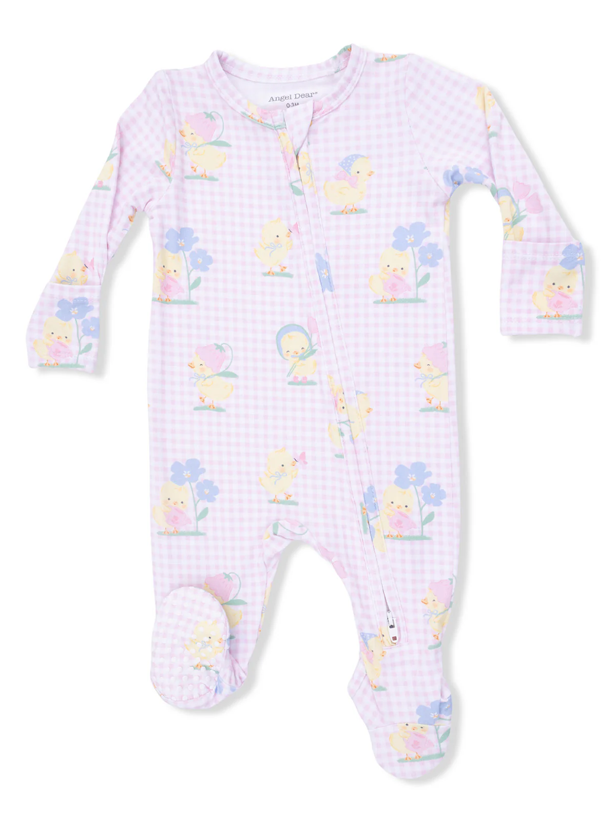 2-Way Zip Footie, Vintage Spring Ducklings Pink