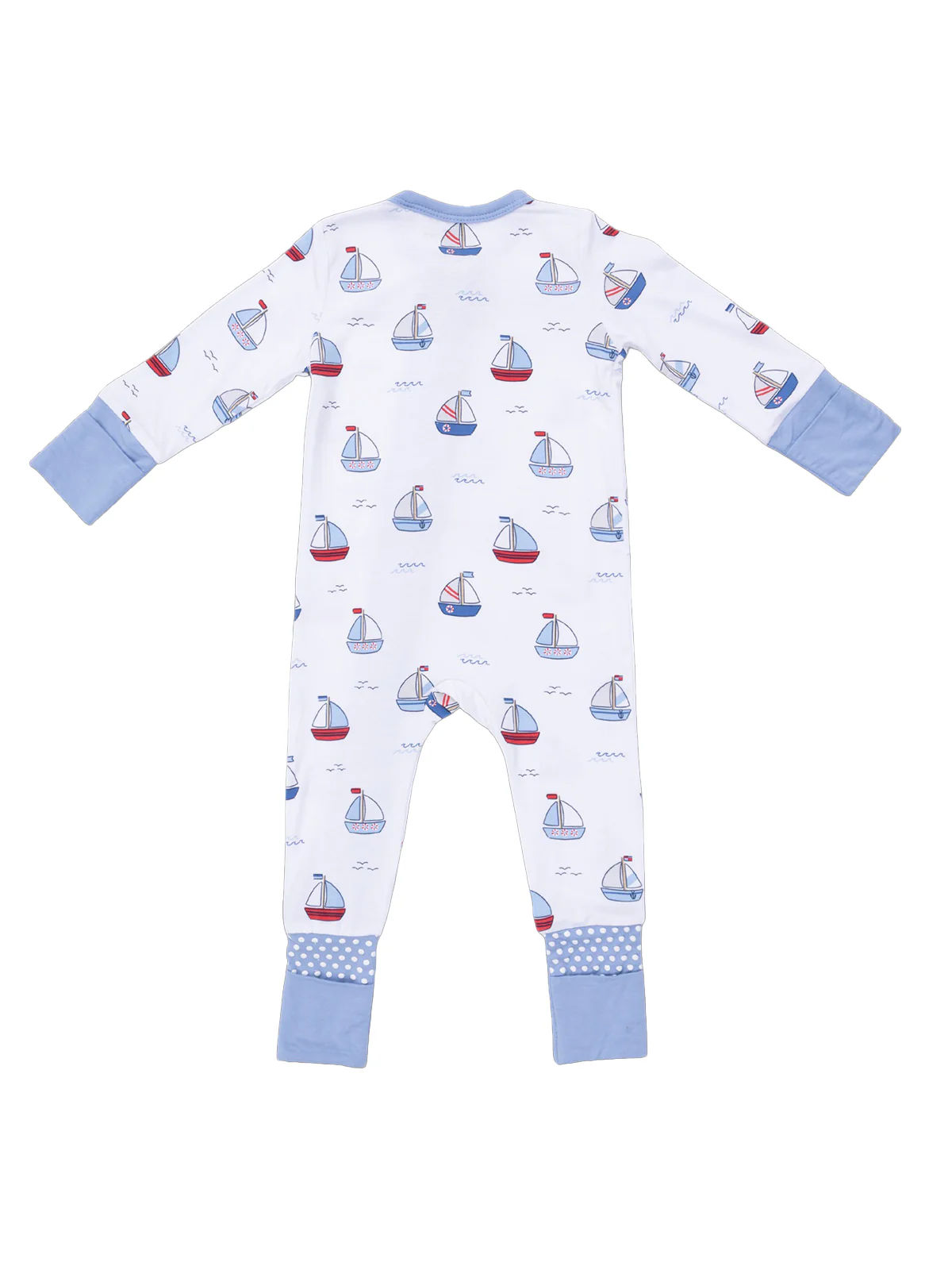 2-Way Zip Romper, Bubbly Sailboats Blue - Image 2