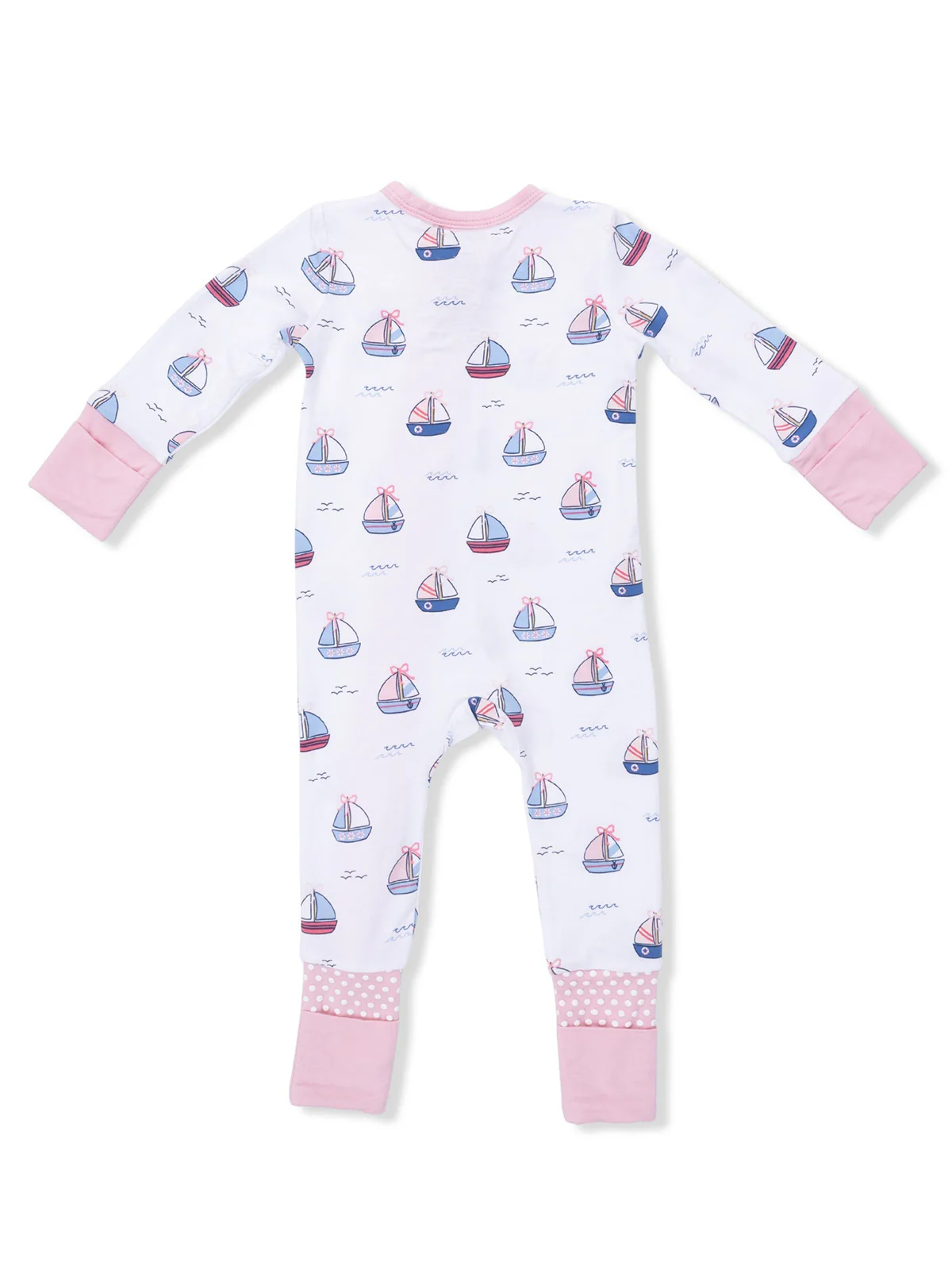 2-Way Zip Romper, Bubbly Sailboats Pink - Image 2