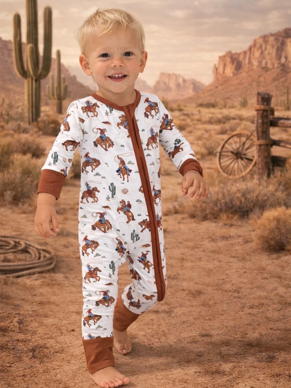 2-Way Zip Romper, Buckaroo Western