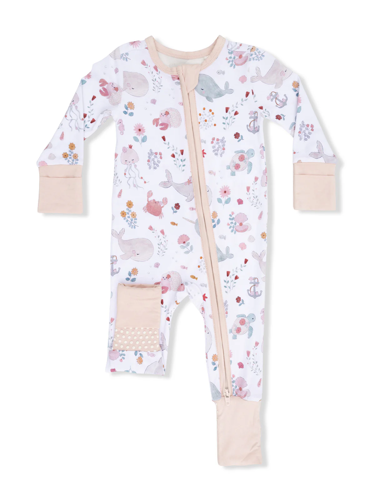 2-Way Zip Romper, Garden Sea Creatures