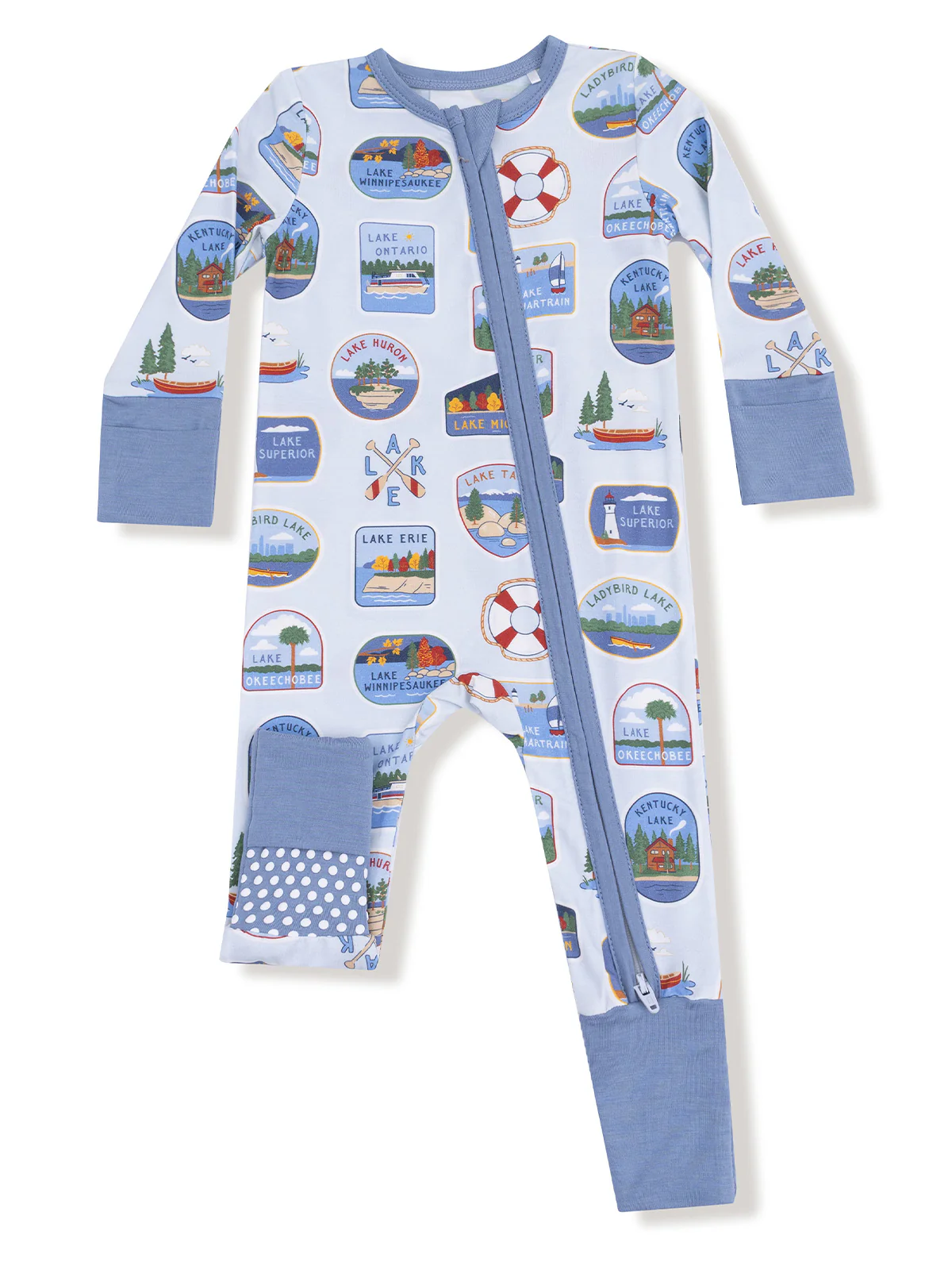 2-Way Zip Romper, Lake Stickers