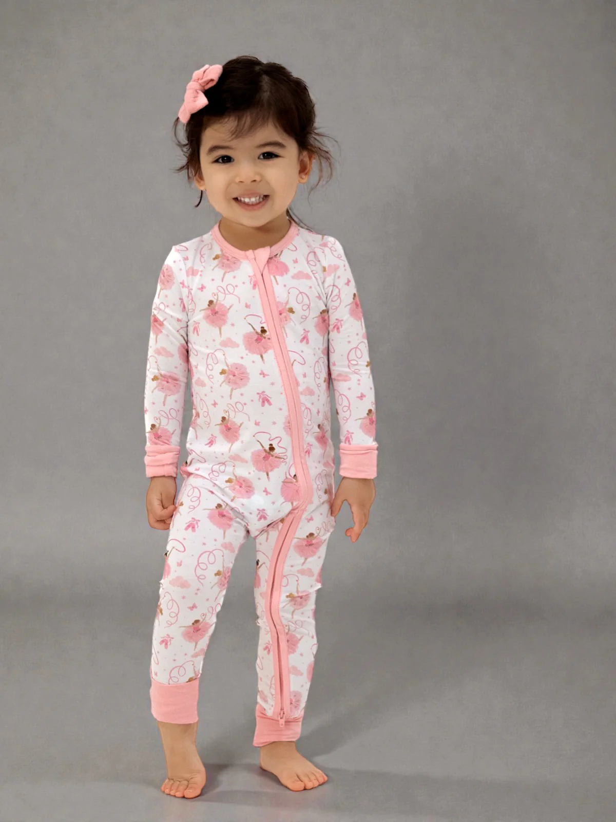 2-Way Zip Romper, Ribbon Ballerinas