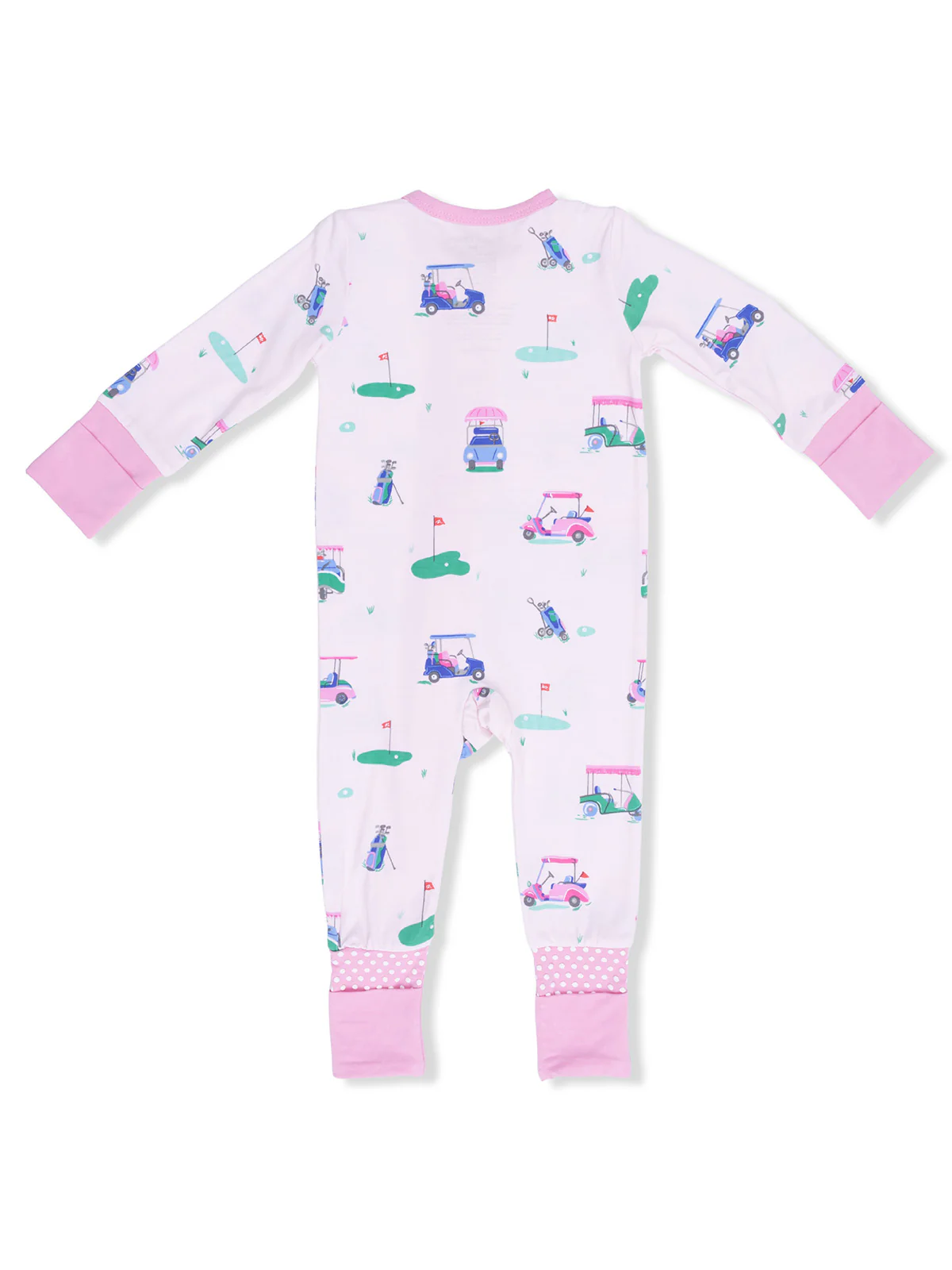 2-Way Zip Romper, Vintage Golf Carts Pink - Image 2