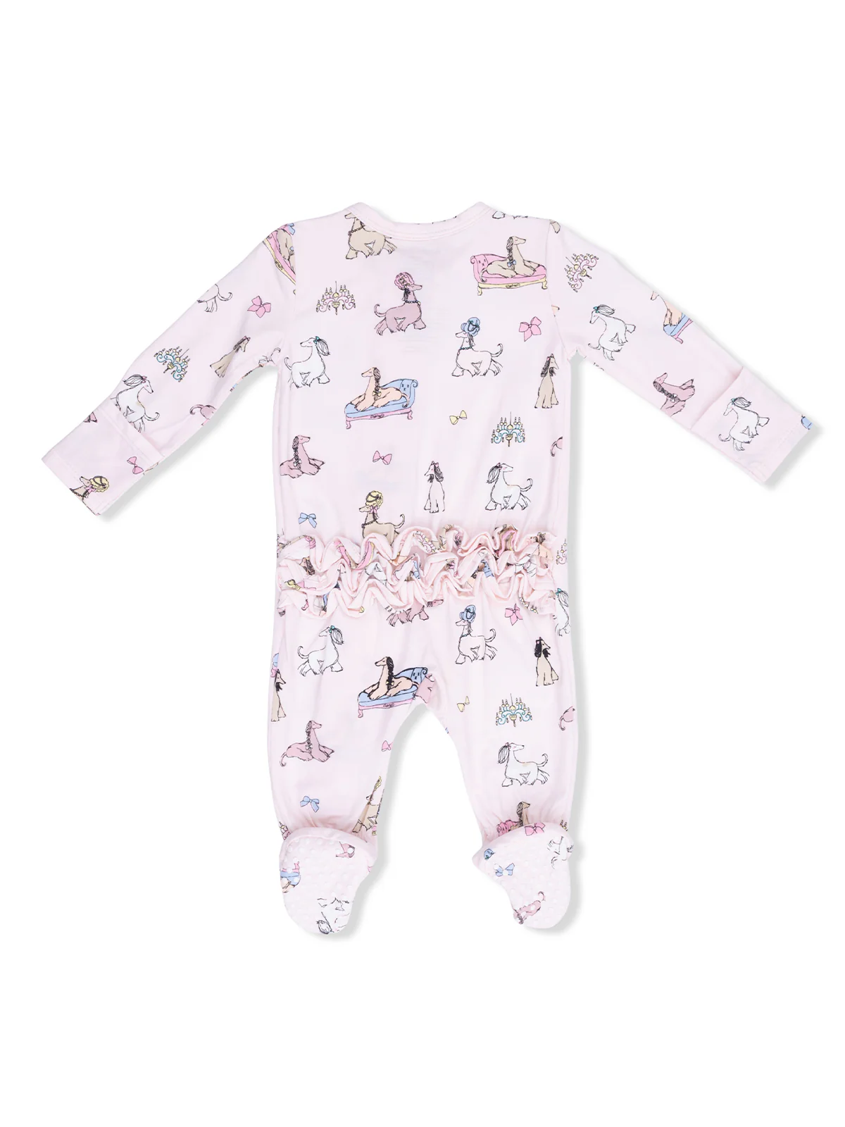 2-Way Zip Ruffle Footie, Fancy Hounds with Bows - Image 2