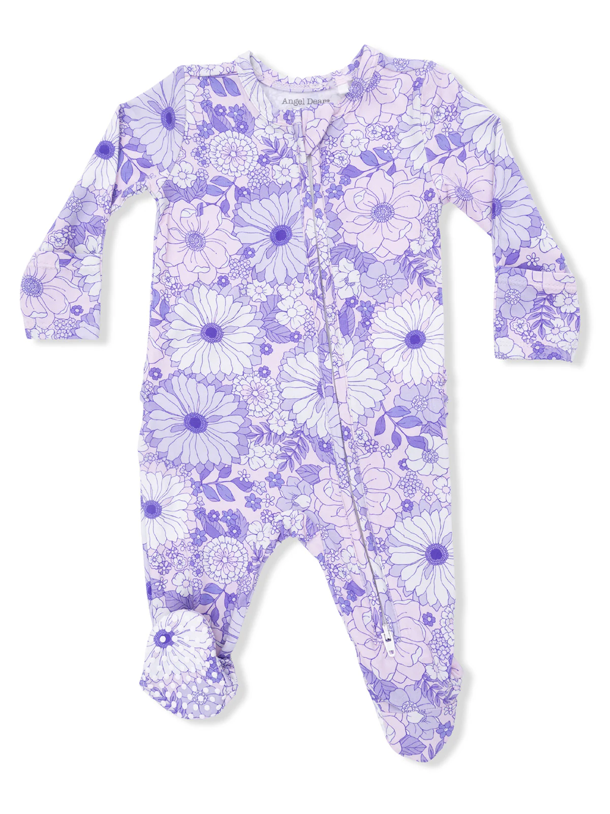 2-Way Zip Ruffle Footie, Lacy Lavender Floral
