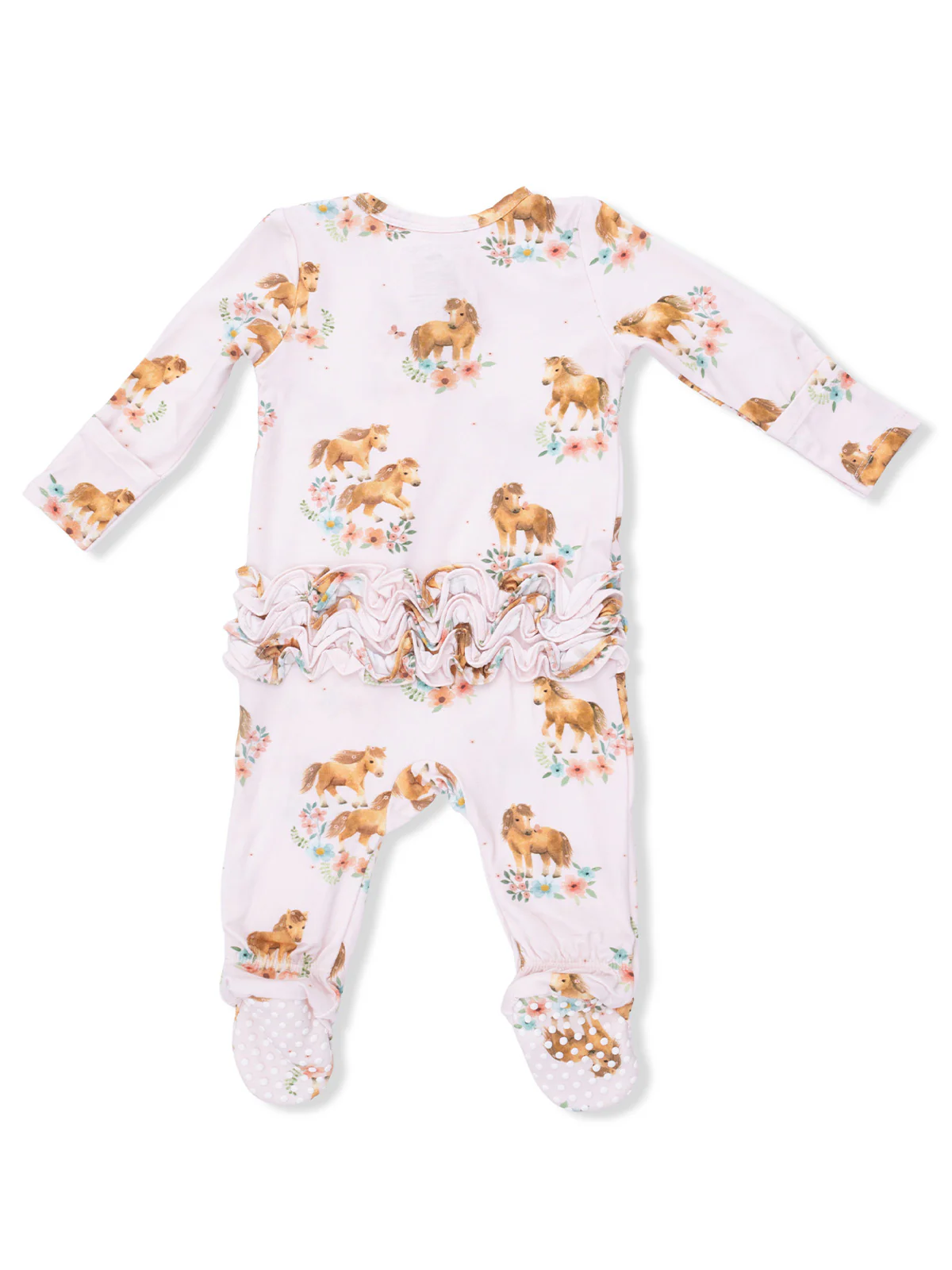 2-Way Zip Ruffle Footie, Pink Ponies - Image 2