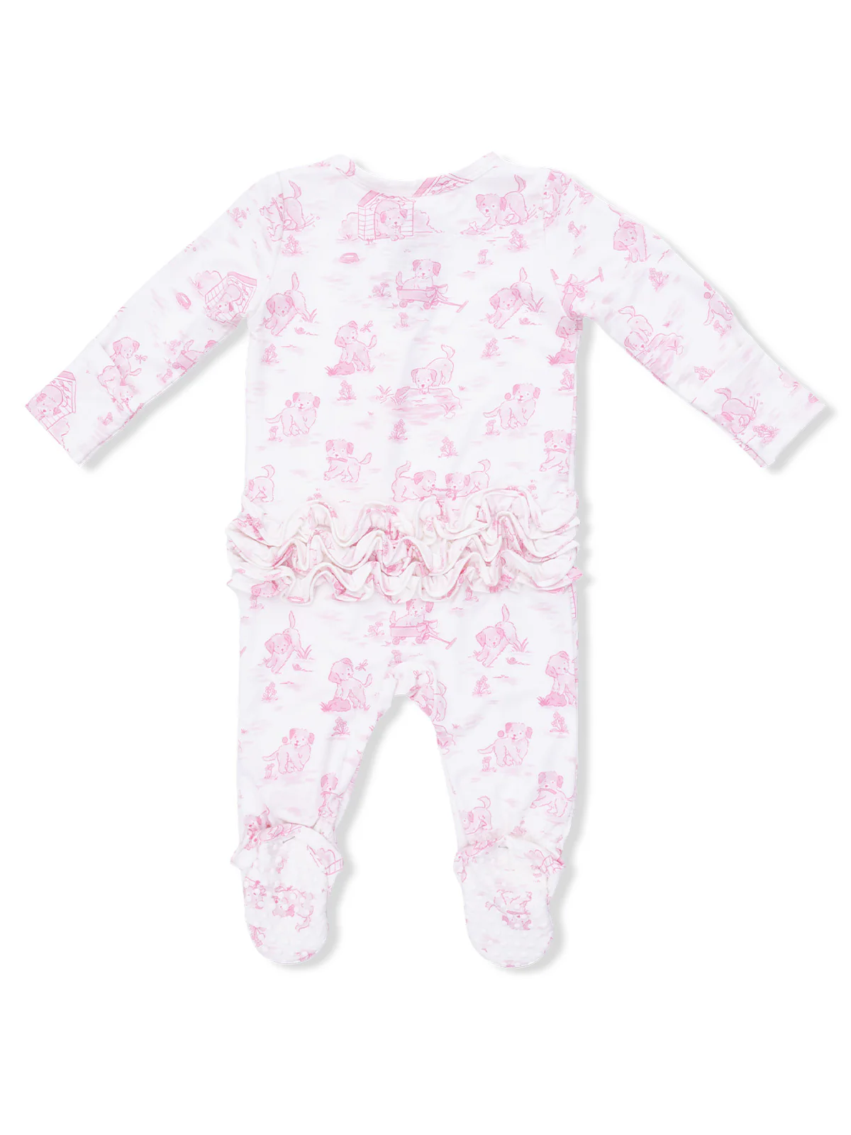 2-Way Zip Ruffle Footie, Puppy Toile Pink - Image 2