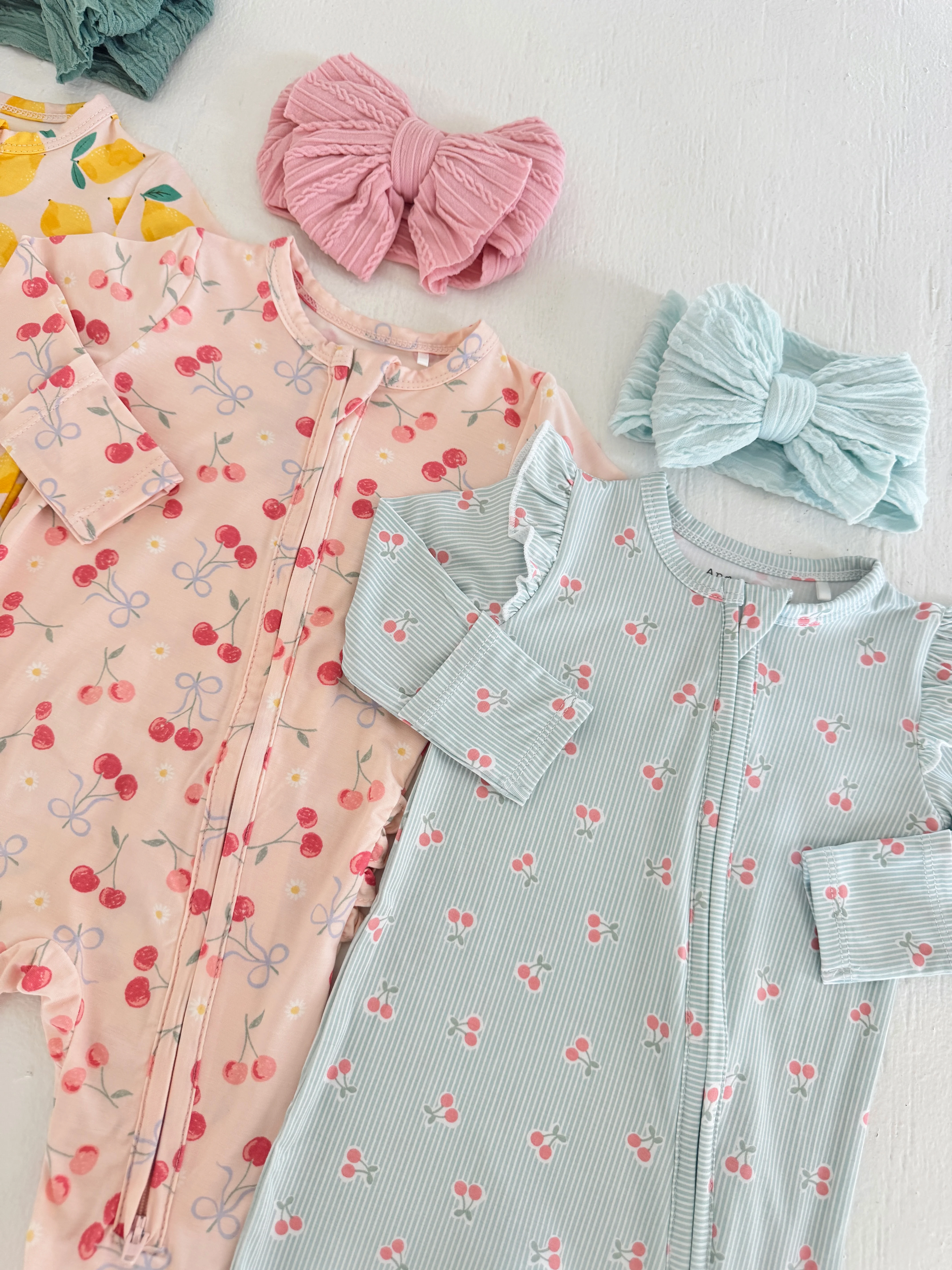 2-Way Zip Ruffle Footie, Sweet Bow Cherries - Image 3