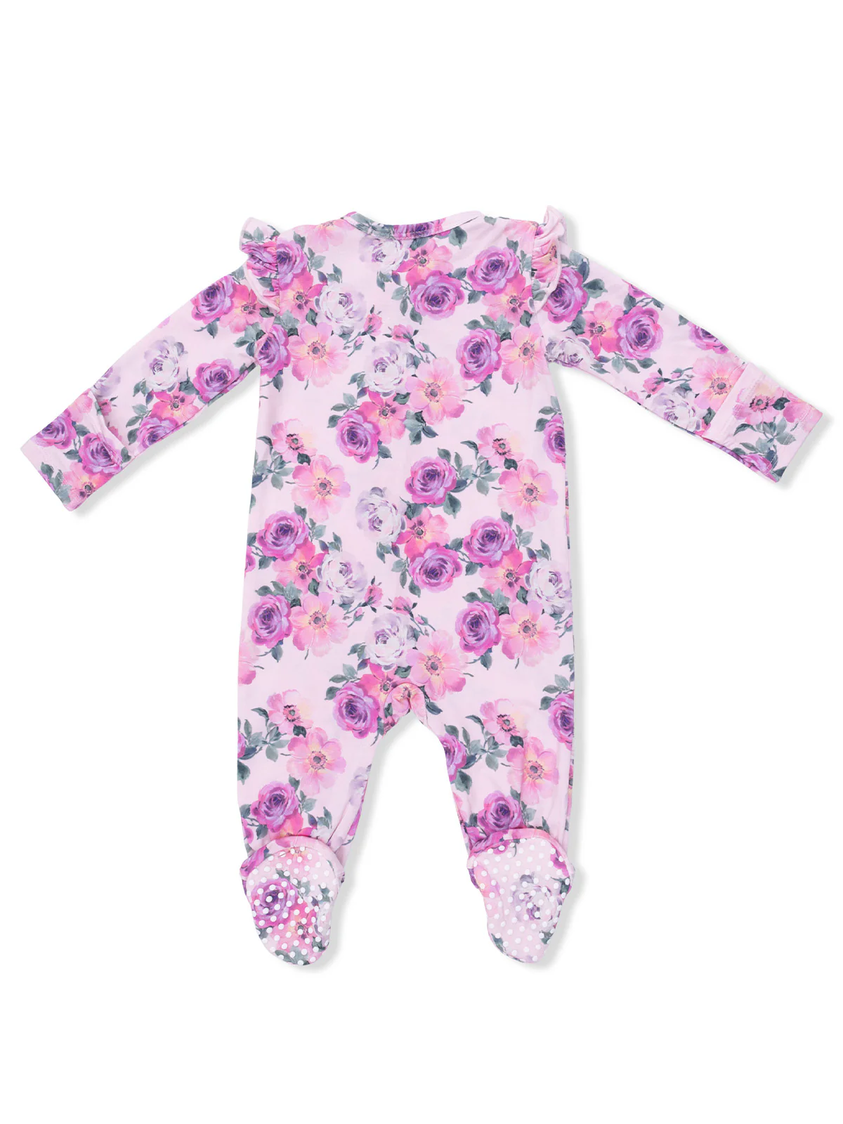 2-Way Zip Ruffle Sleeve Footie, Rose Abundance - Image 2