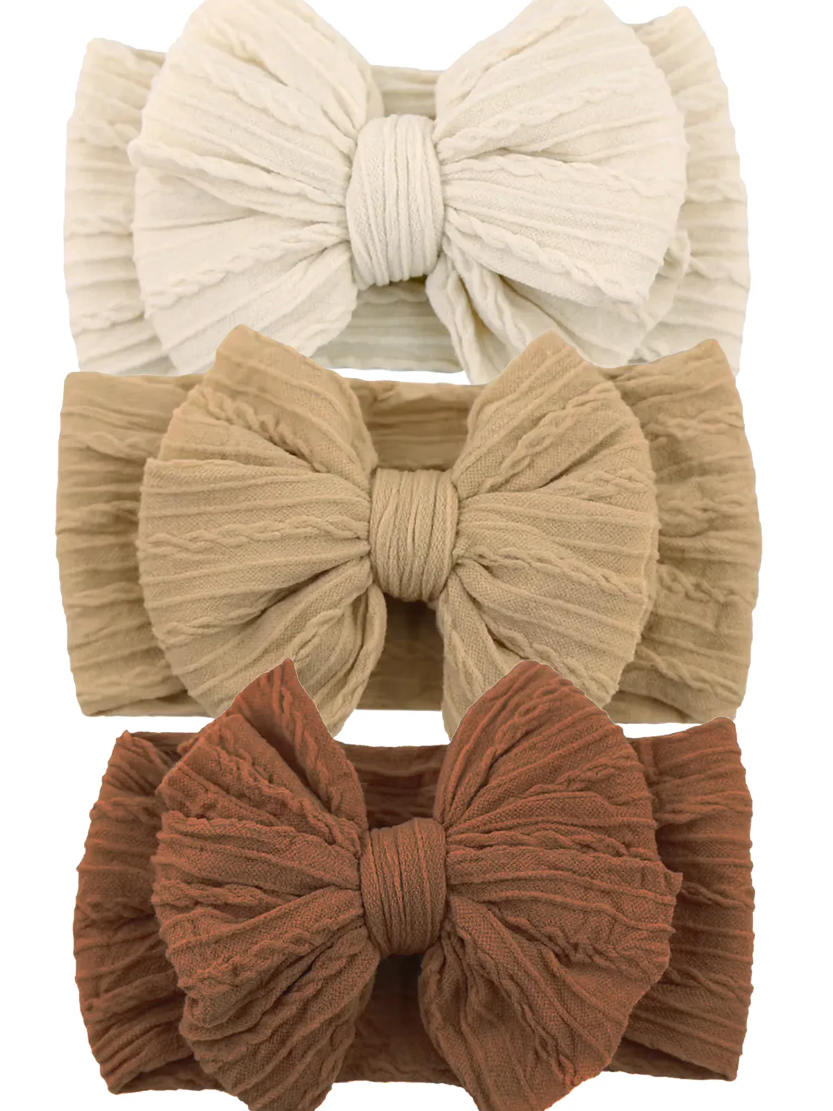 3-Pack Cable Bows, Brown/Khaki/Oat