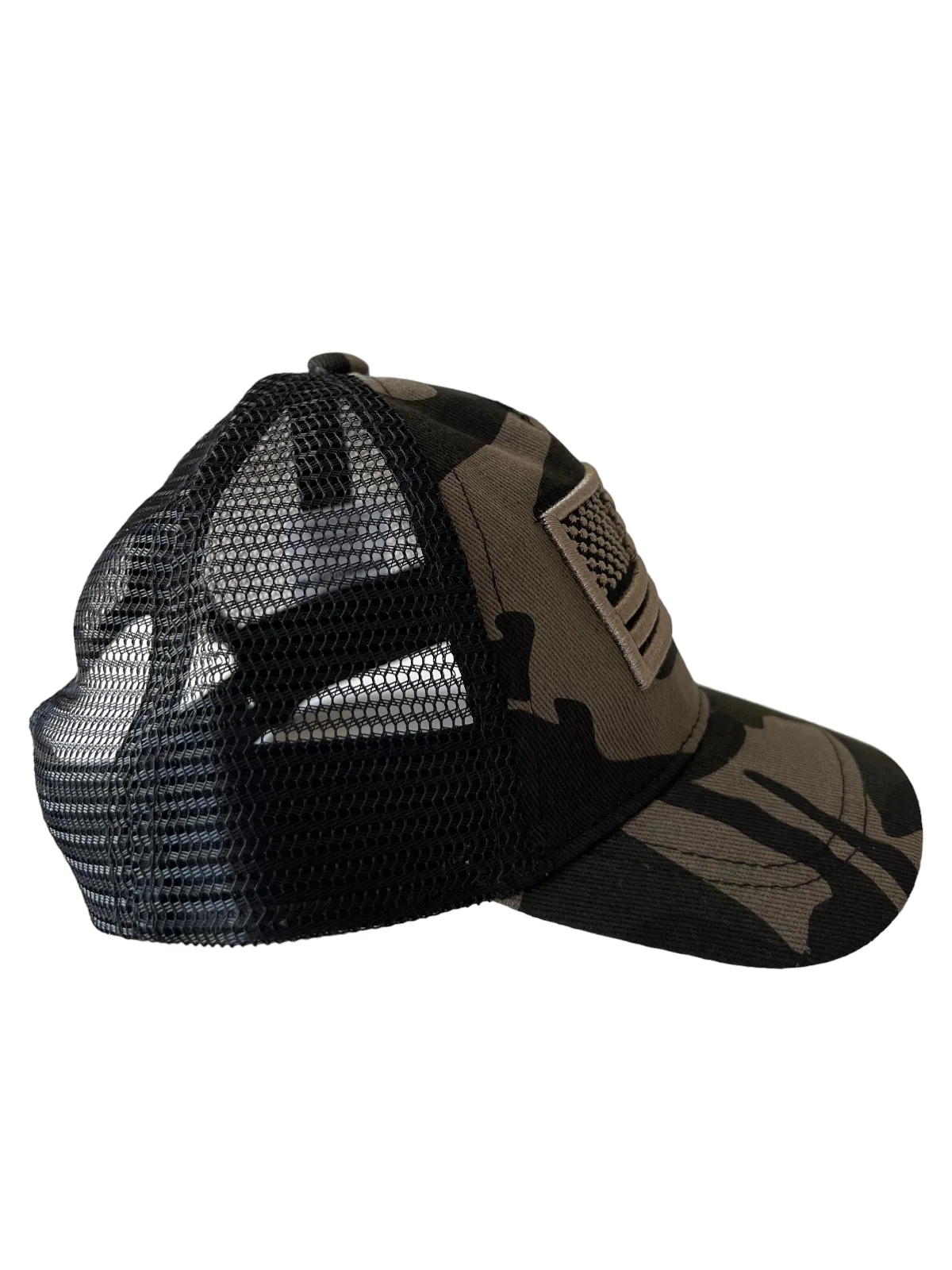 American Flag Kids Trucker Hat, Black Camo - Image 2