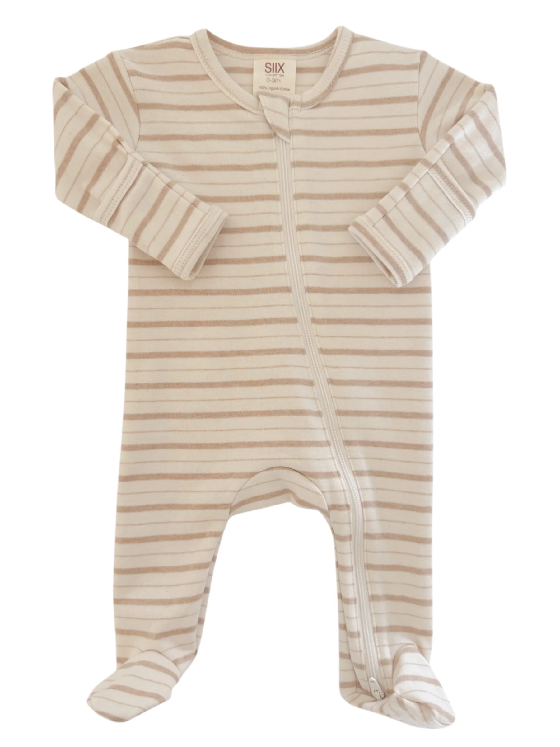 Biscuit Mixed Stripe / Organic 2-Way Zip Footie - Image 2