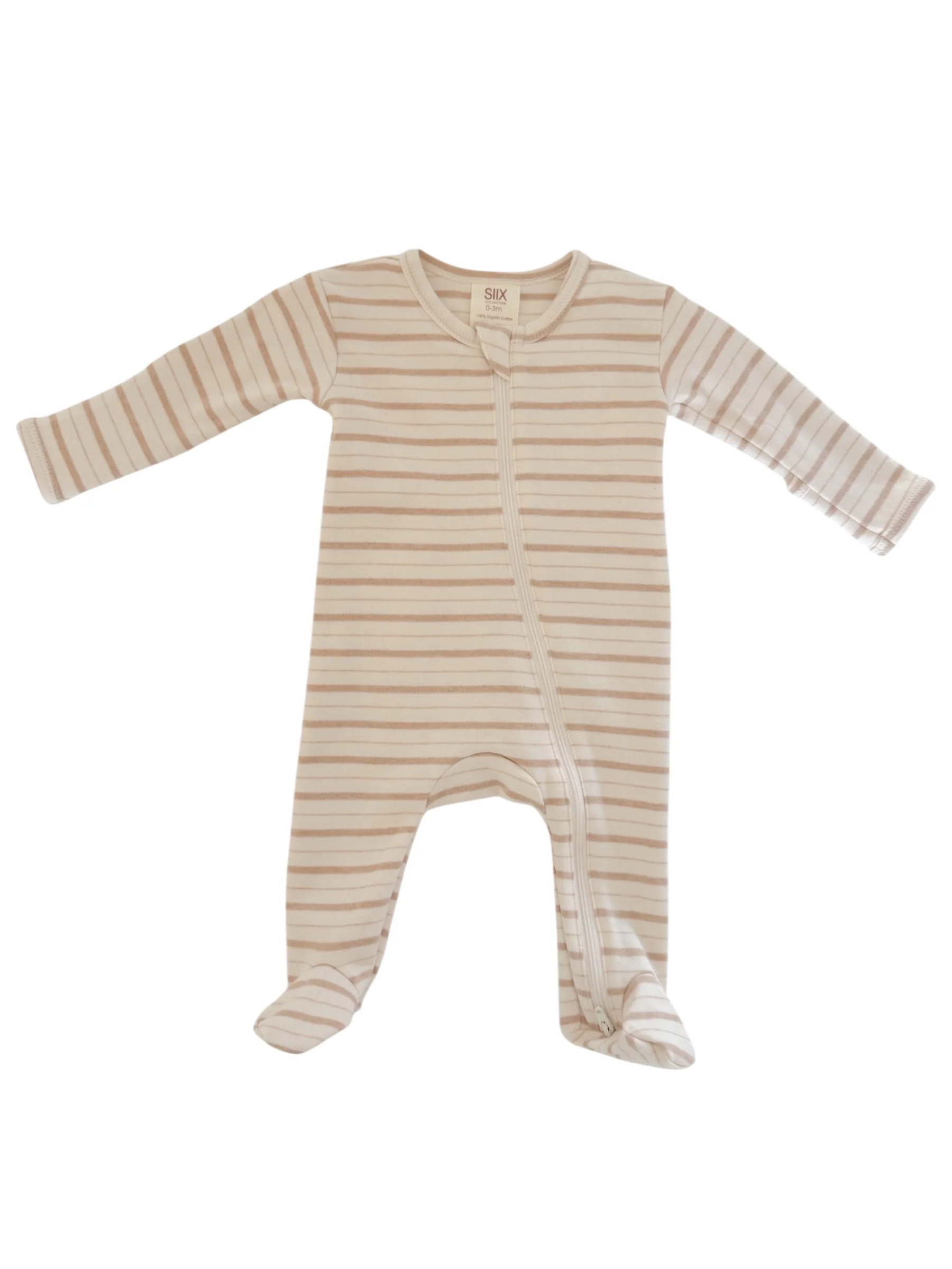 Biscuit Mixed Stripe / Organic 2-Way Zip Footie - Image 3