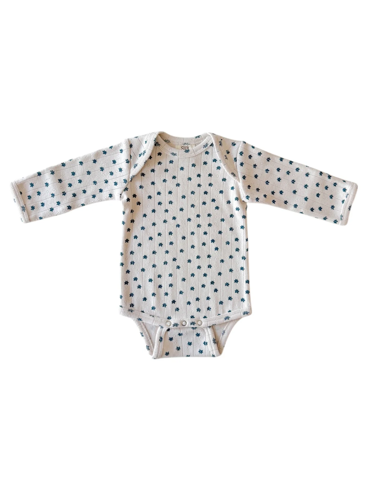 Blue Flower / Organic Pointelle Long Sleeve Bodysuit - Image 2