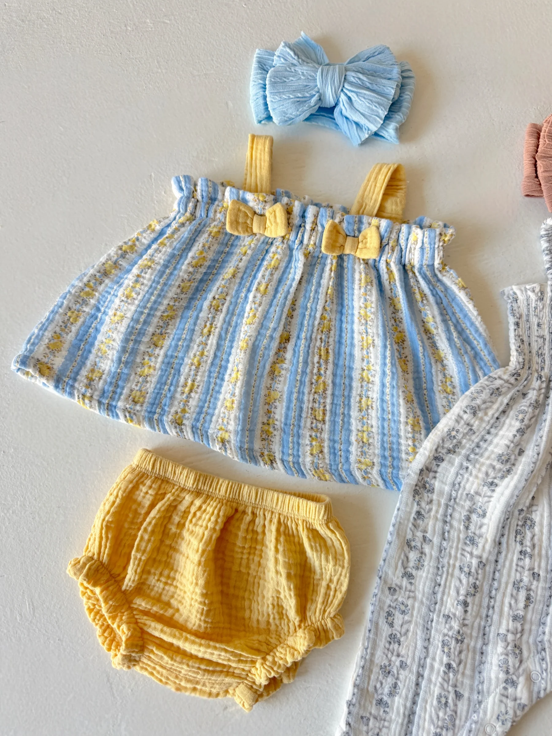 Bow Top & Ruffle Leg Bloomer, Odalys Floral Stripe - Image 2