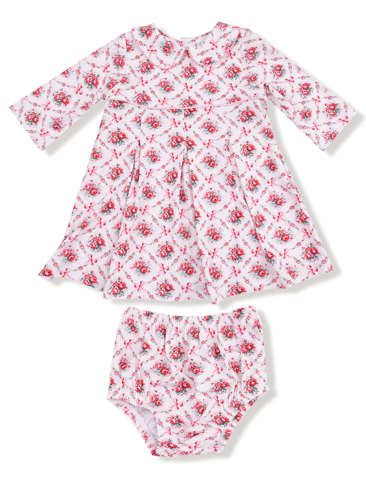 Box Pleat Dress & Bloomer, Rose Bow Lattice