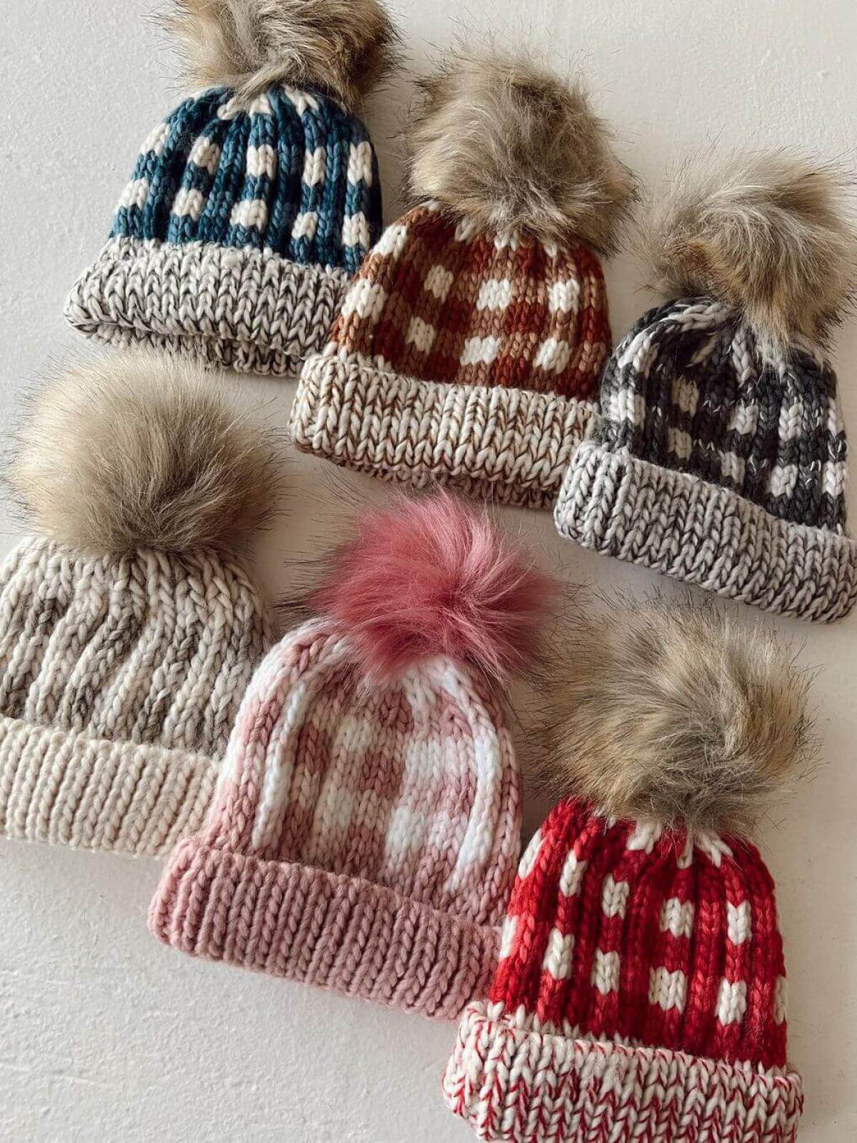 Buffalo Check Fur Pom Hat, Grey - Image 3