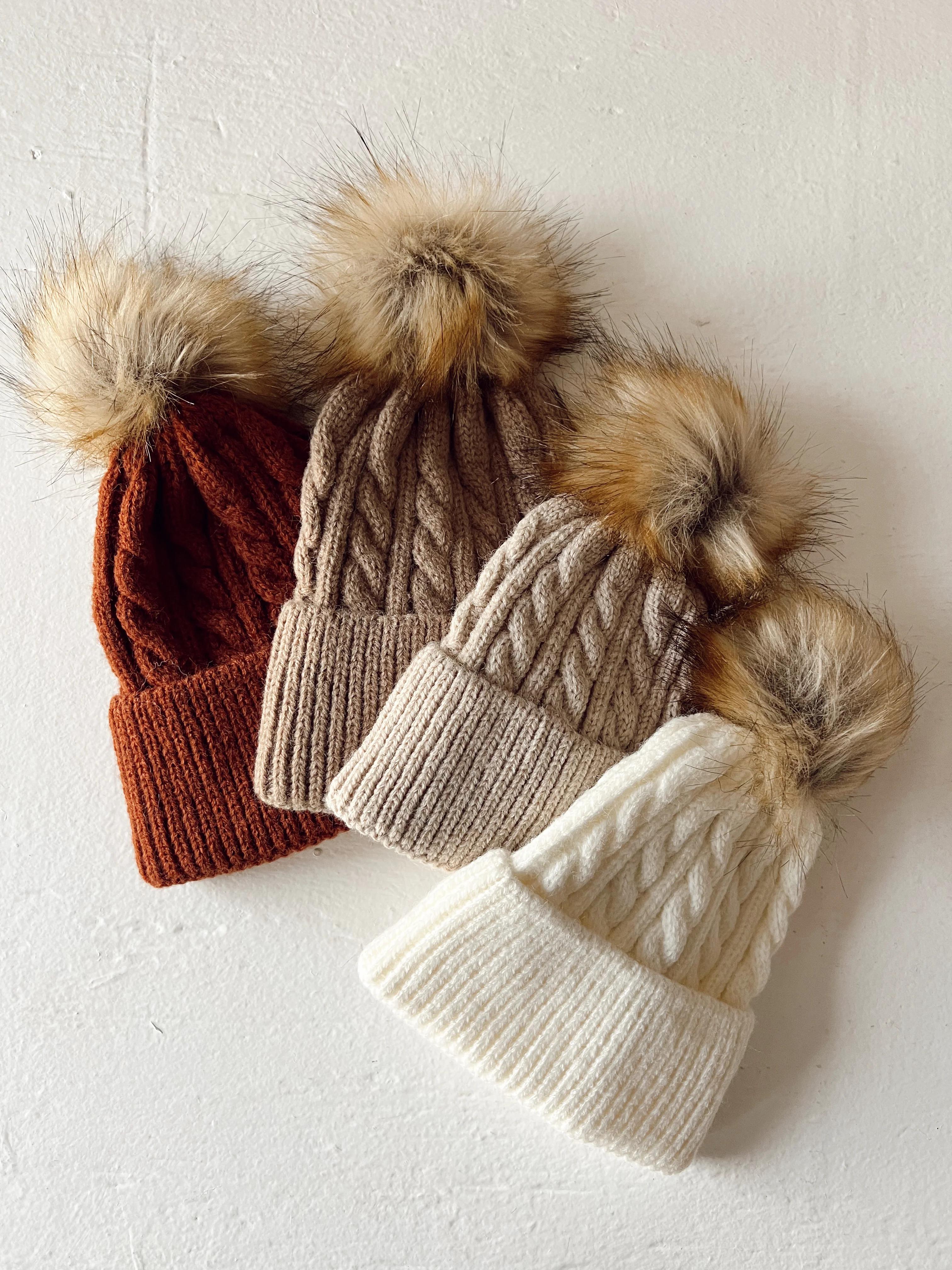 Cable Knit Fur Pom Hat, Oak - Image 6