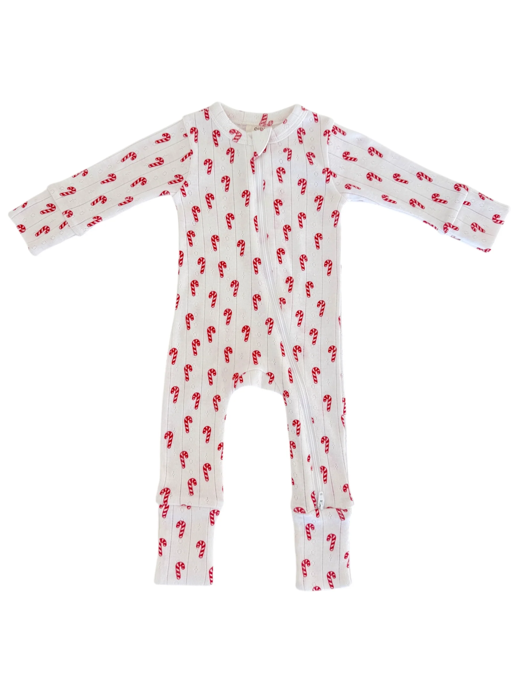 Candy Cane / Organic Pointelle 2-Way Zip Romper - Image 4