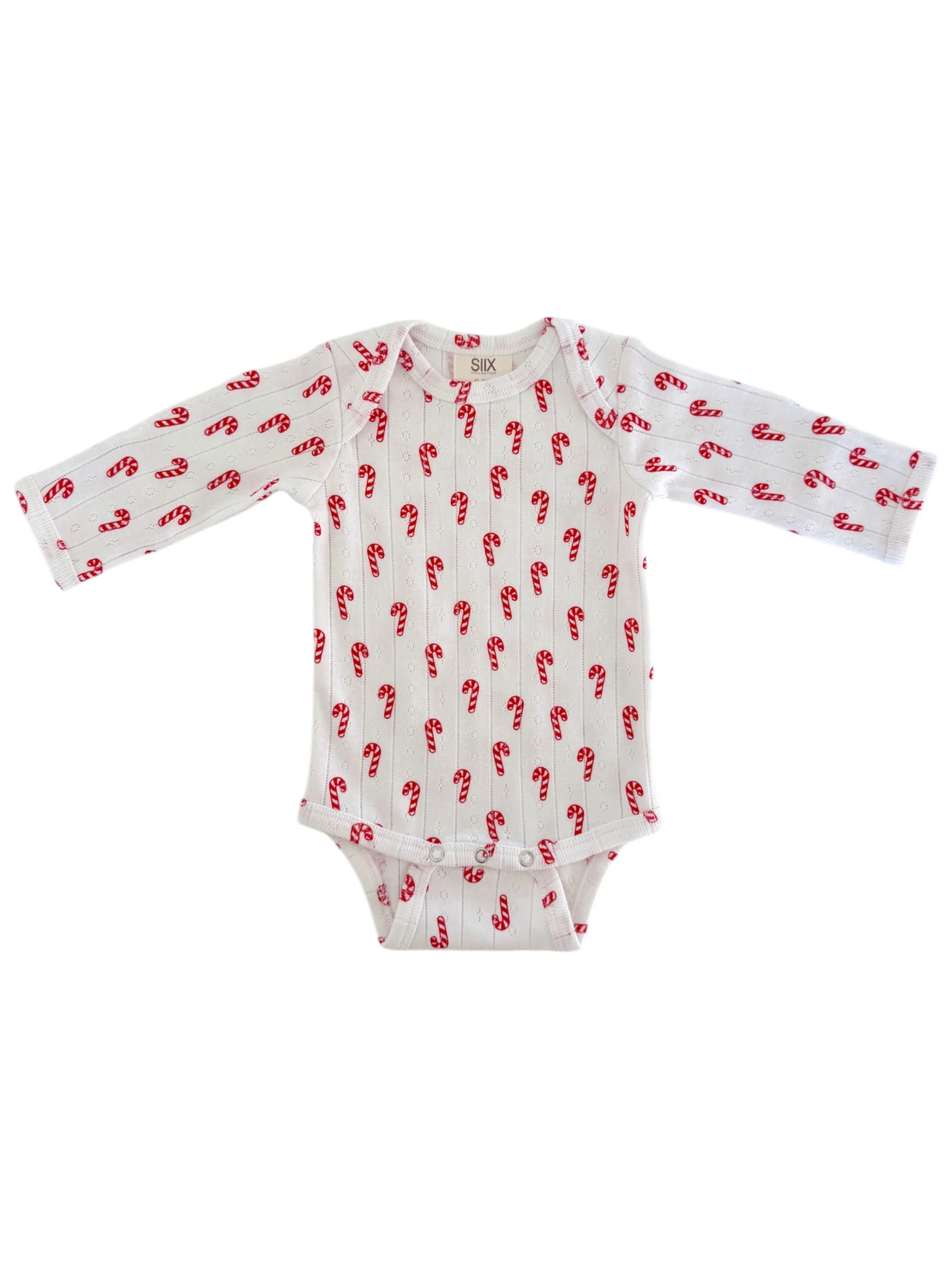 Candy Cane / Organic Pointelle Long Sleeve Bodysuit - Image 3