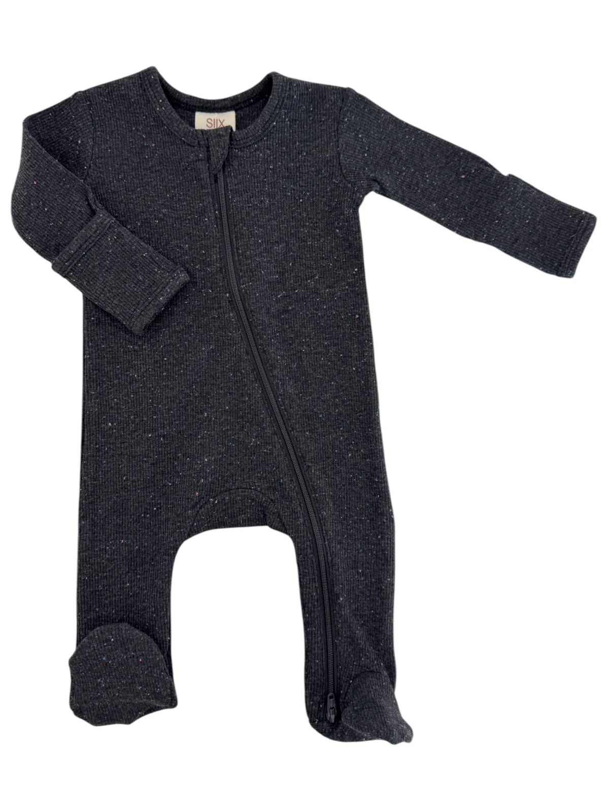 Charcoal Speckle / Ribbed 2-Way Zip Footie - Image 3